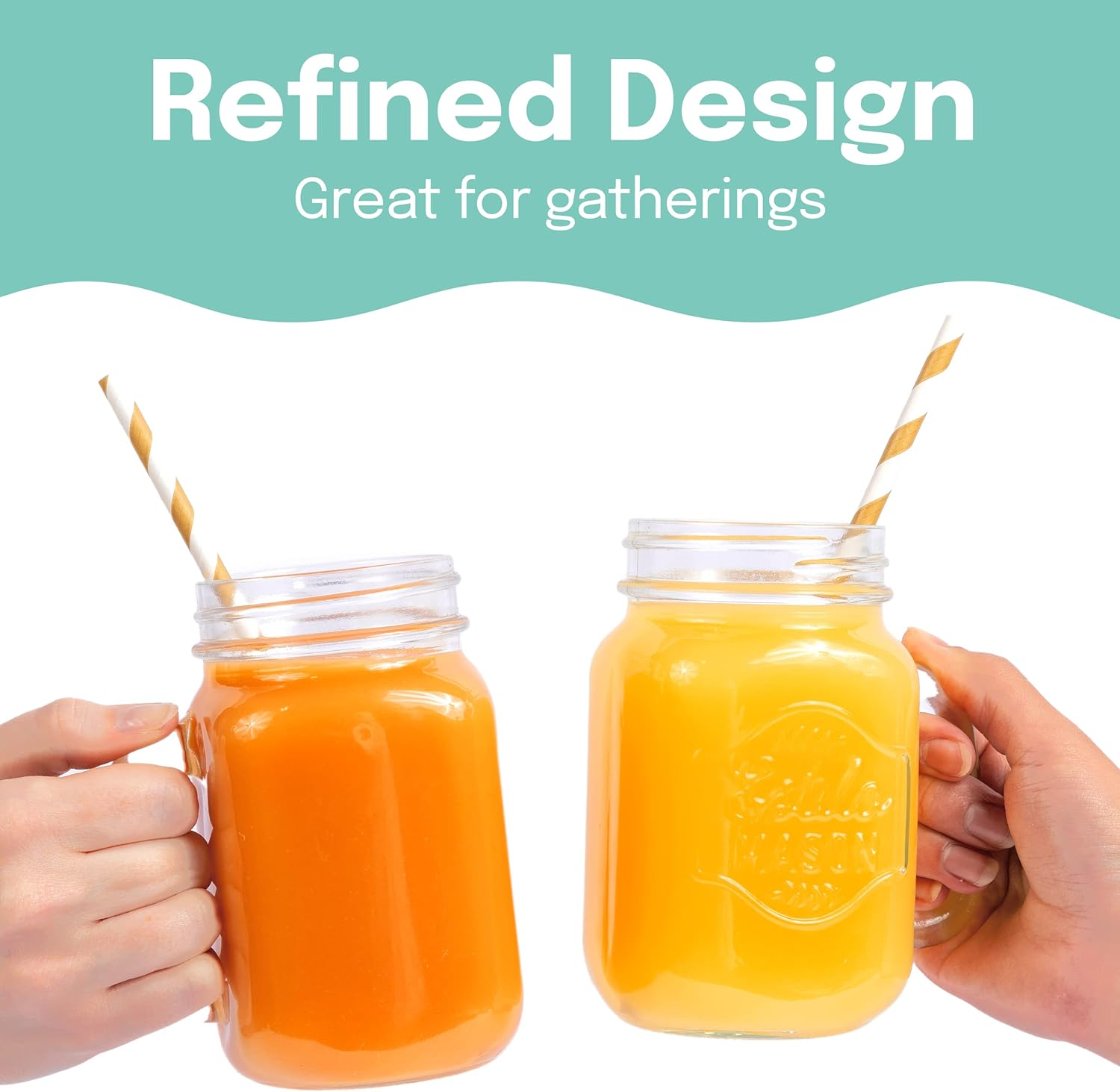 Estilo Mason Jar Mugs with Handles Old Fashioned Drinking Glass Set 6, 16 Oz Each image number 6