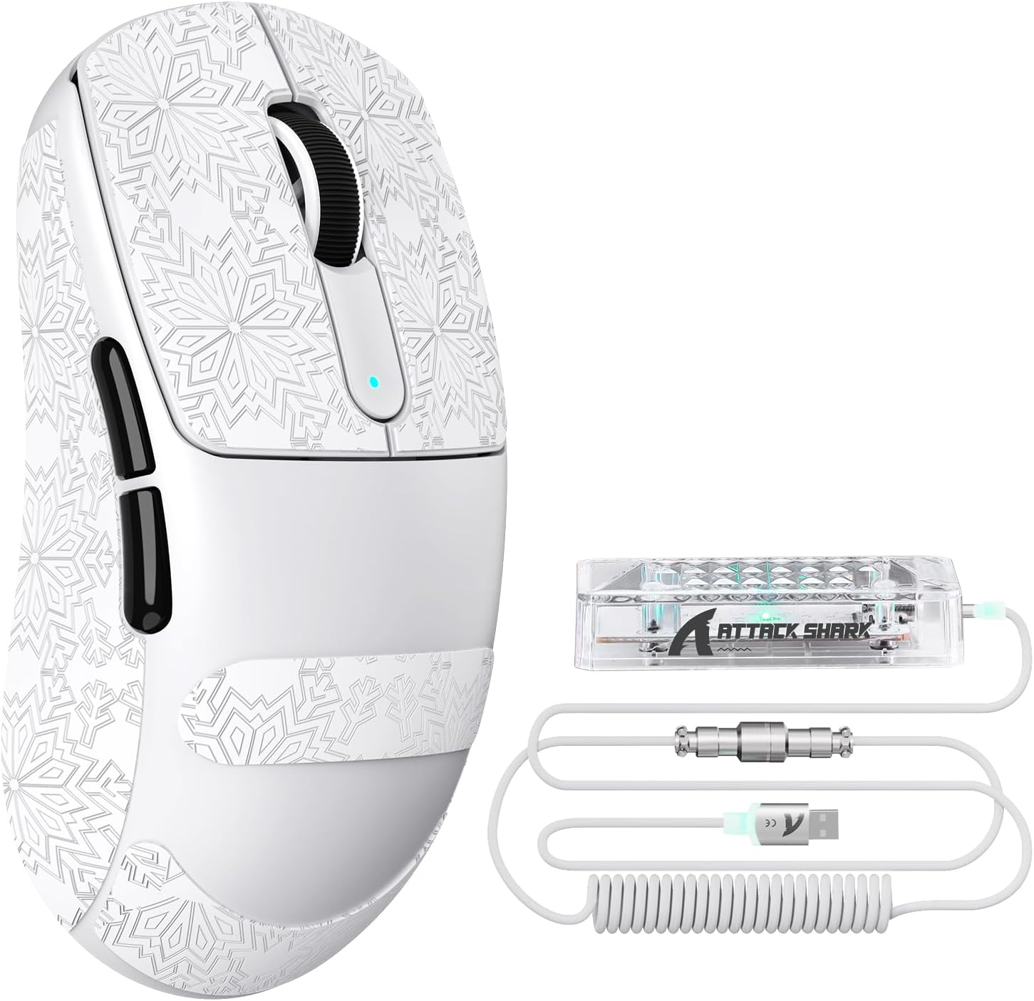 ATTACK SHARK V5 Wireless Gaming Mouse 55G Ultra-Lightweight PAW3950MAX 42K DPI Sensor 8000Hz Polling Rate Tri-Mode-Bluetooth/2.4Ghz/Wired Mice with Coiled Cable for Large Hand-White&Tape - White image number 3