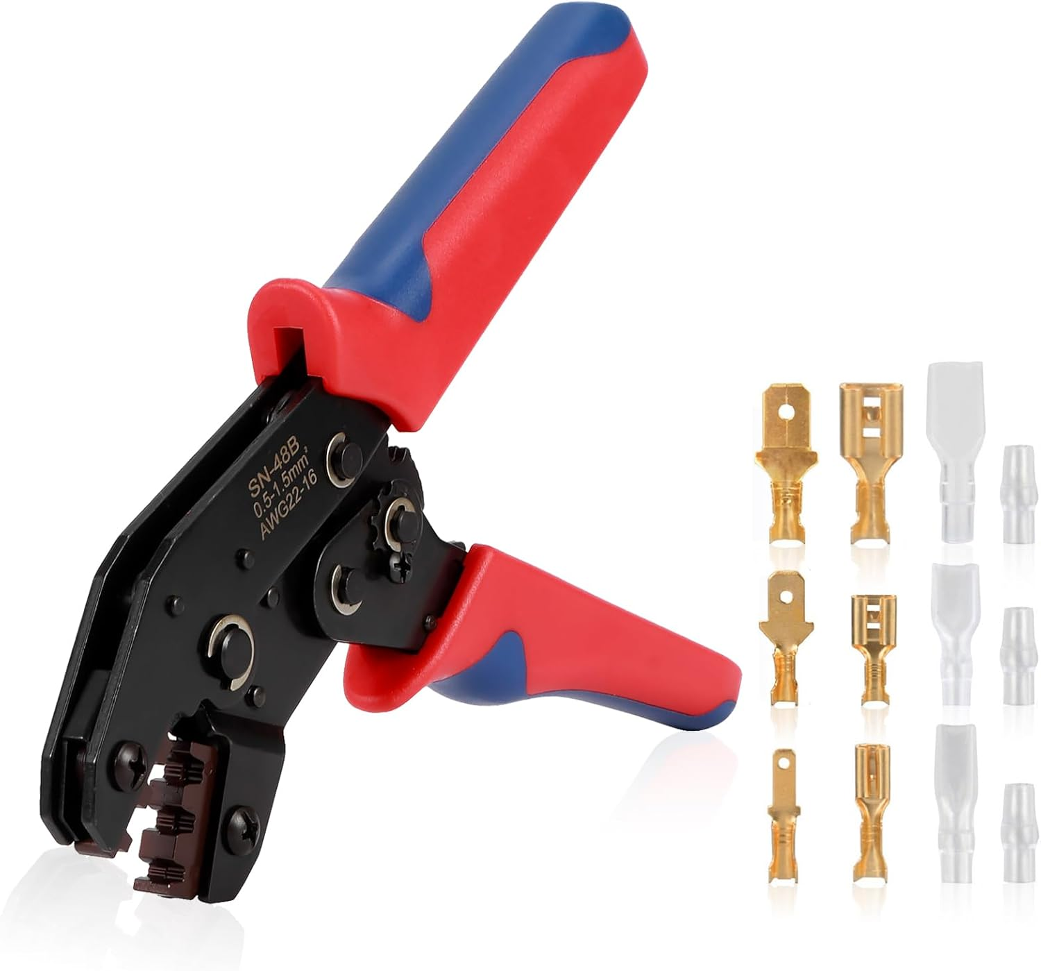 Wire Stripping Tool Set with 7In Crimping Plier and 300PCS 2.8/4.8/6.3 Type Spring Insert,Wire Crimping Pliers Compatible Wire AWG 22-28(0.5-1Mm&sup2;) AWG 20-16(0.75-1.5Mm&sup2;) for Electricians Appliances image number 4