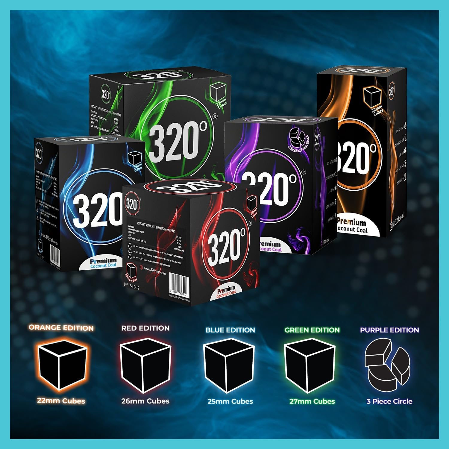 Premium Coconut Shisha Charcoal Coal (22Mm Cubes) for Hookah BBQ 1 Kg - 96 Pieces - Nicotine Free image number 3