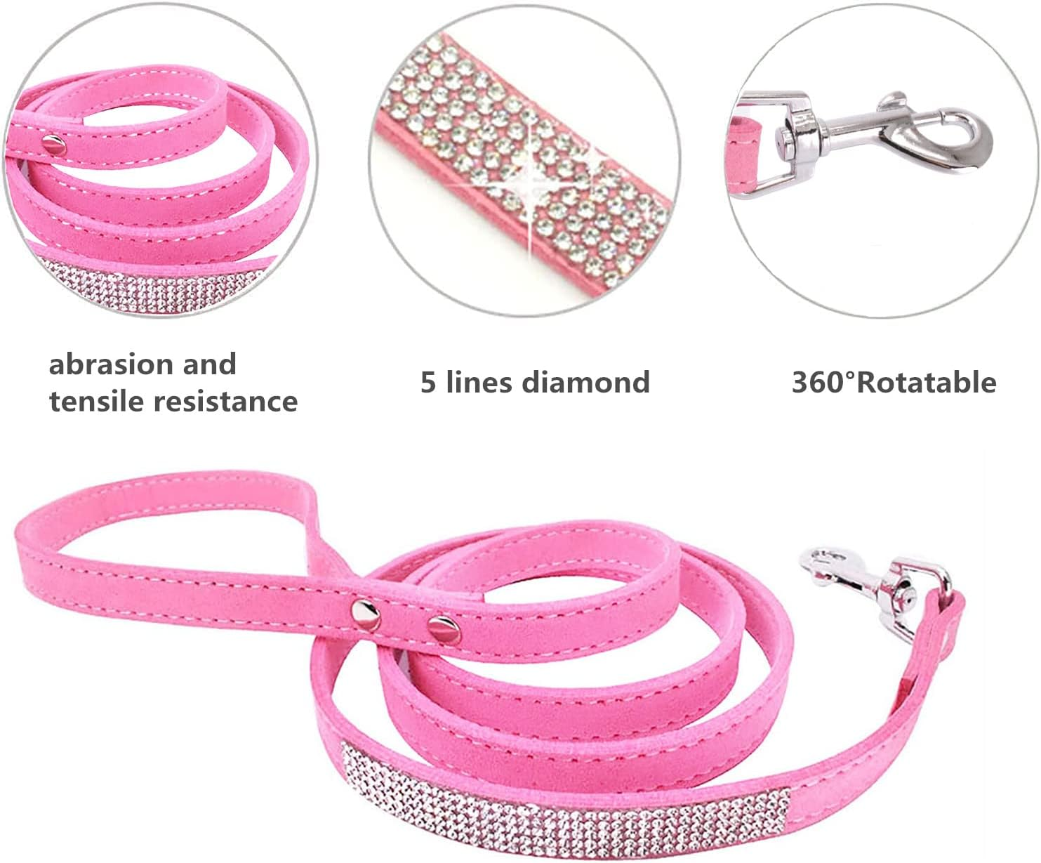 THAIN Rhinestones Personalized Dog Cat Collar and Leash Combo Set Bling Diamond with Engraved Stainless Steel Nameplate for Small Medium Large Dogs (M(Neck 12.59"-14.96"), Black Set) image number 6