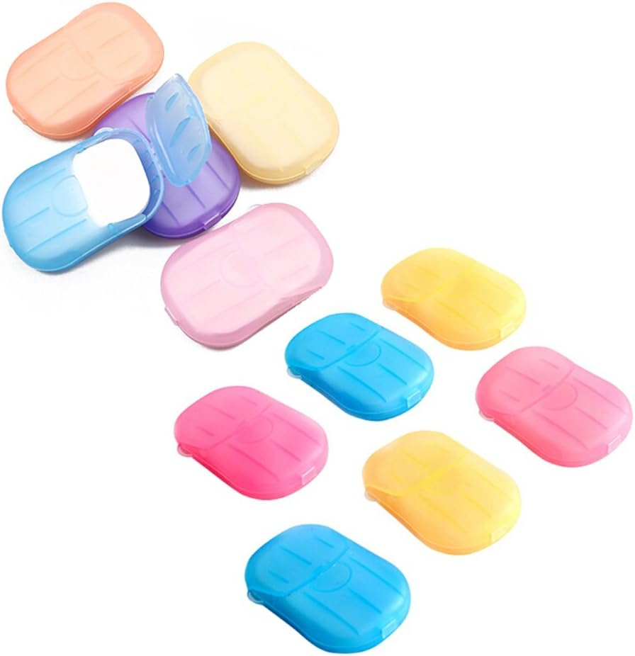 TXIN 10 Boxes Disposable Hand Washing Cleaning Paper Soap Flakes Mini Bath Slice Sheets Scented Foaming Paper Soap for Travel Camping Hiking