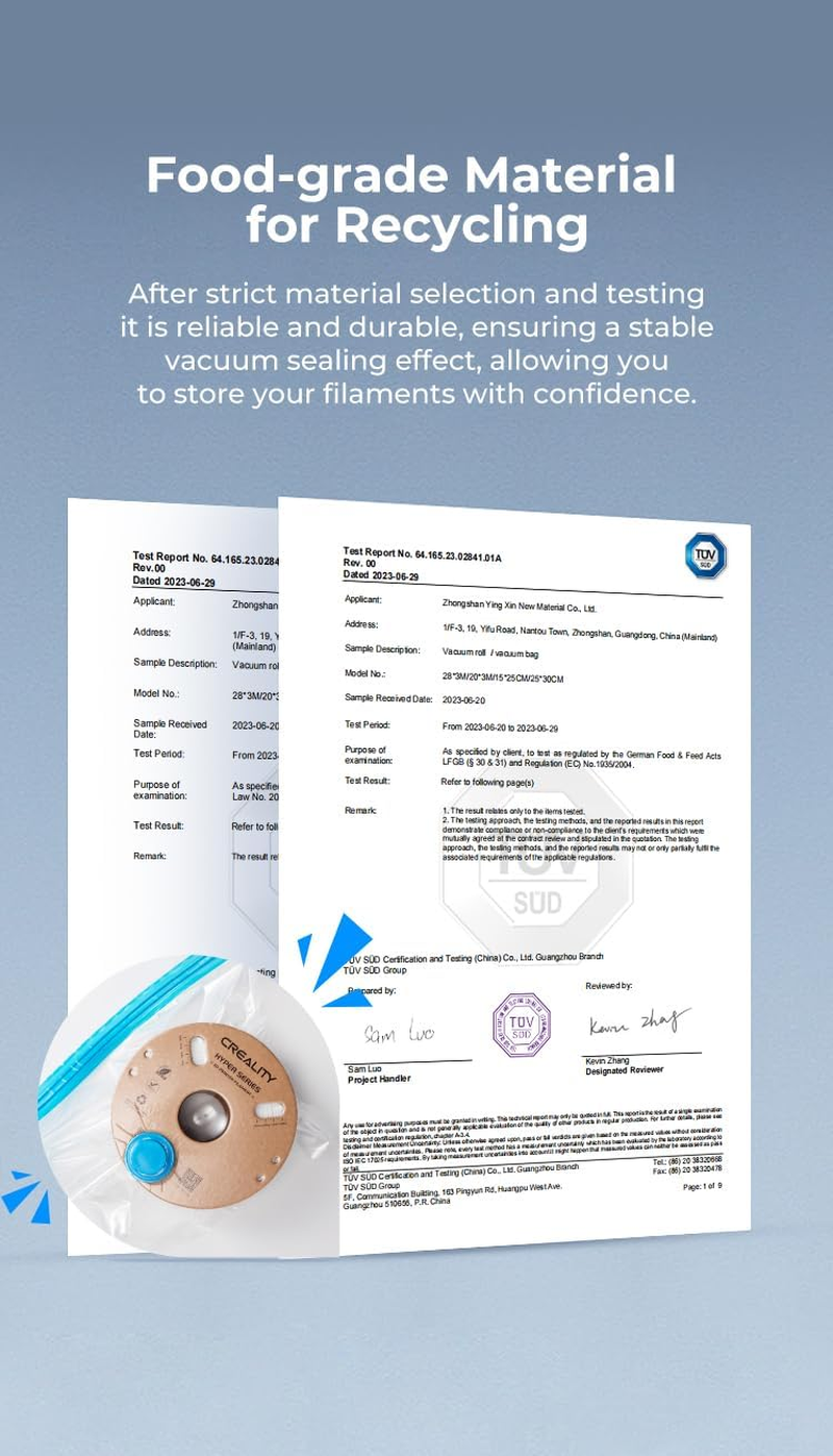 Creality Upgraded 3D Printer Filament Storage Bag Kit Prevent and Monitor Moisture PLA Storage Dry Bags (8 X Vacuum Sealed Bags,1 X Electric Vacuum Pump, 8 X Desiccant), 40X40Cm image number 3