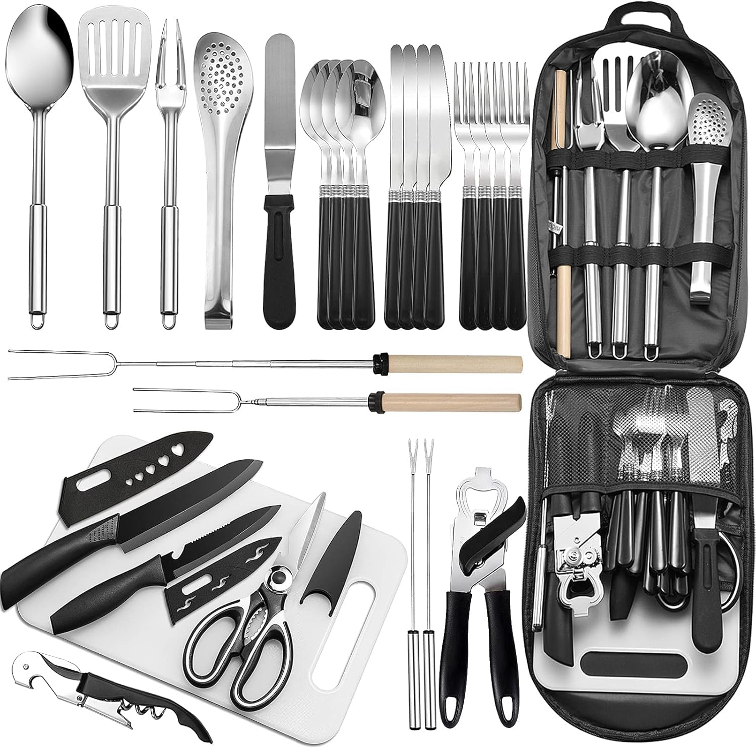 Jiaozoum Portable Camping Kitchen Utensil Set-27 Piece Cookware Kit, Stainless Steel Outdoor Cooking and Grilling Utensil Organizer Set for Travel, Picnics, Camping, Bbqs, Parties image number 5