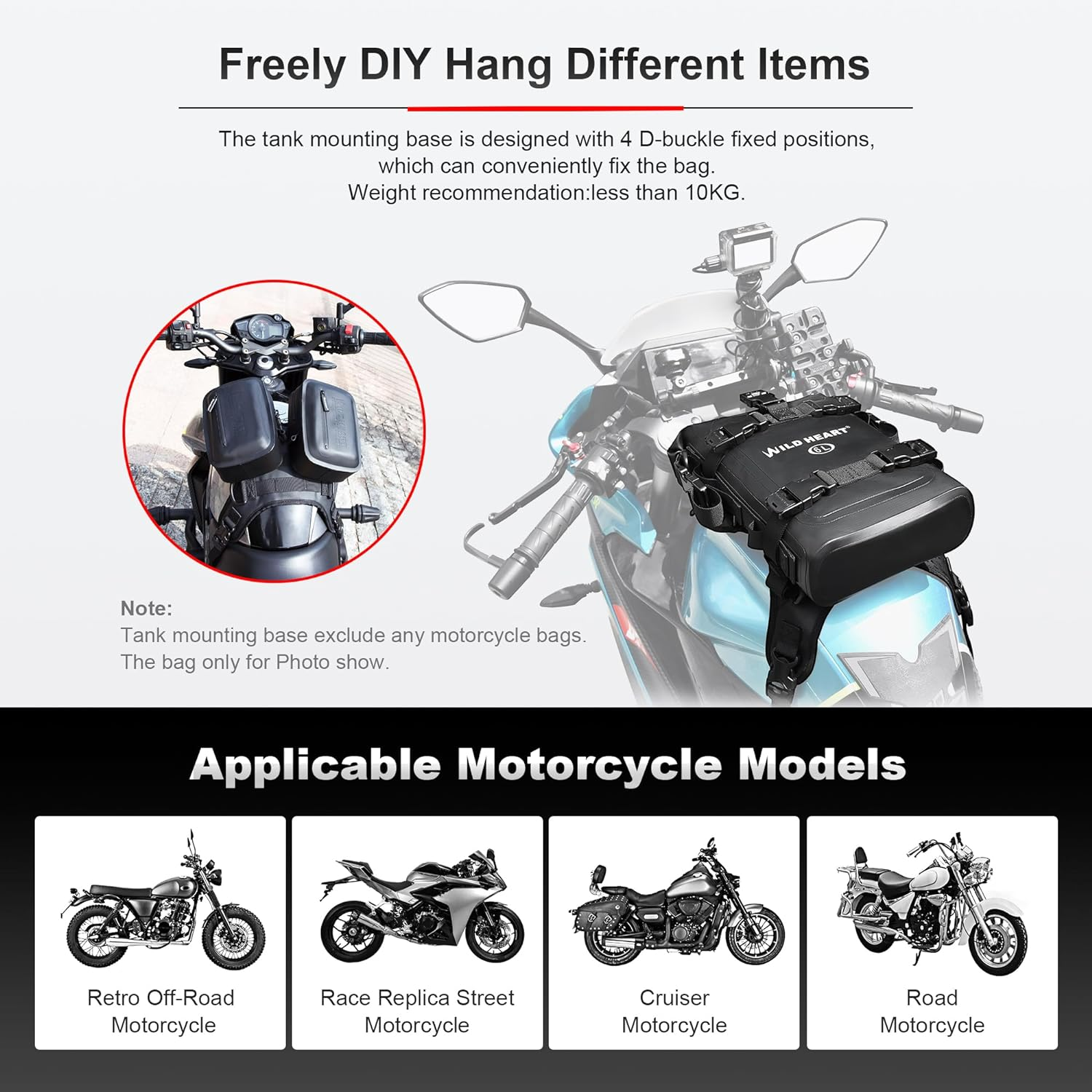 WILD HEART Motorcycle Tank Mount Base for Fuel Tank Bag/Saddle Bag/Tail Bag/Seat Bag/Walkie Talkie Motorcycle Accessory image number 1