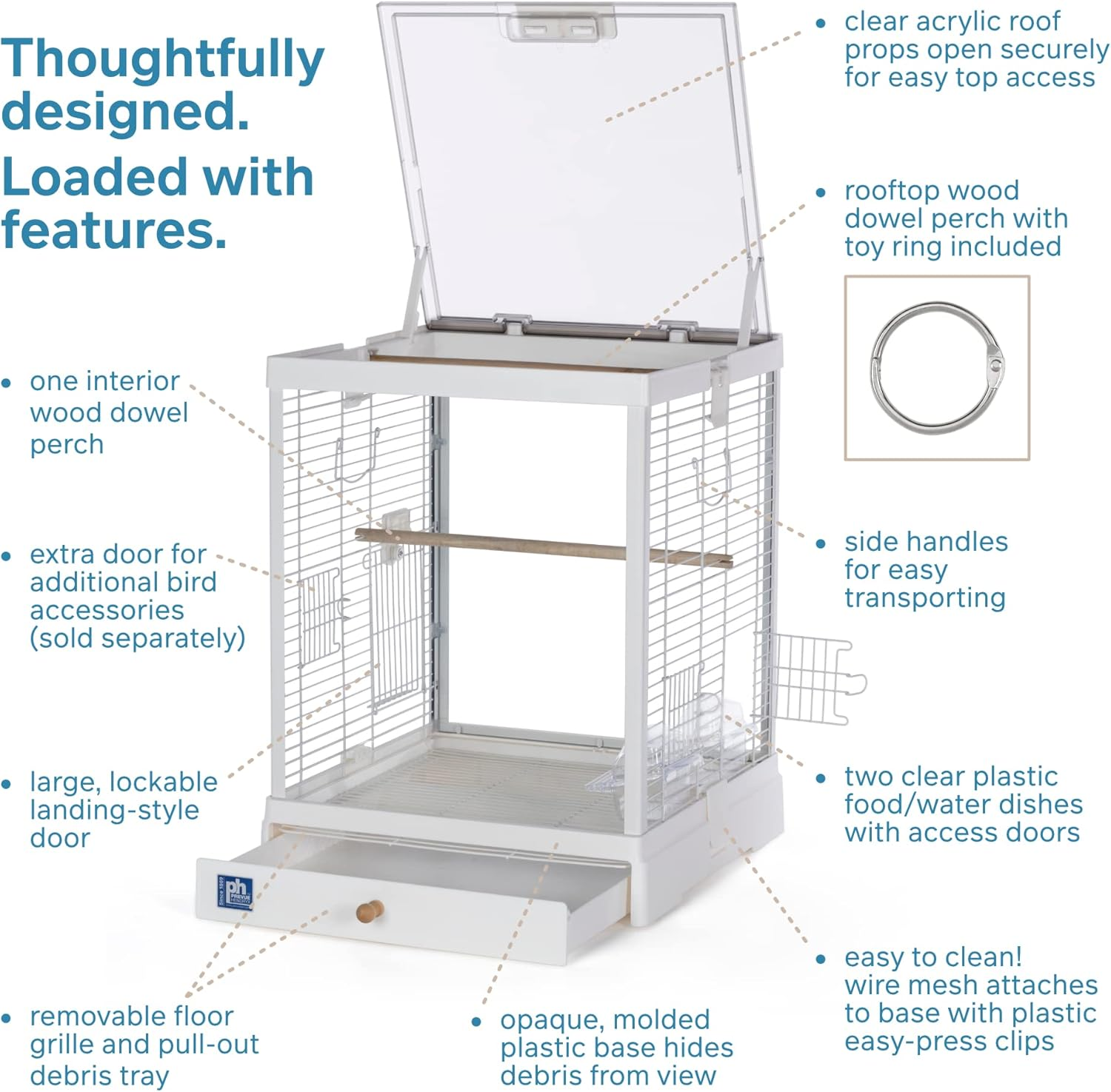 Prevue Pet Products Clear View Glass Bird Cage Crystal Palace for Small Birds - White Frame - Black image number 7