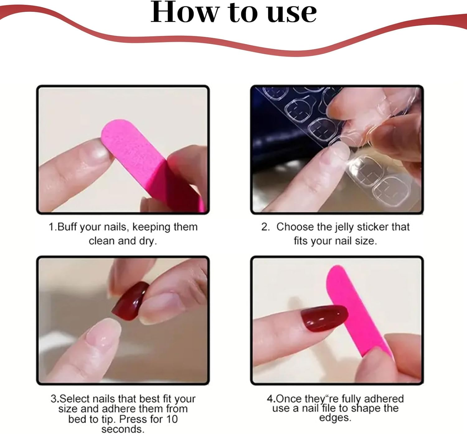 Lunarcharm Set of 30 Wine Red Press-On Nails, Short Almond False Nails, Reusable Nail Set with Nail Glue, Adhesive Tabs and Nail File, Red image number 5