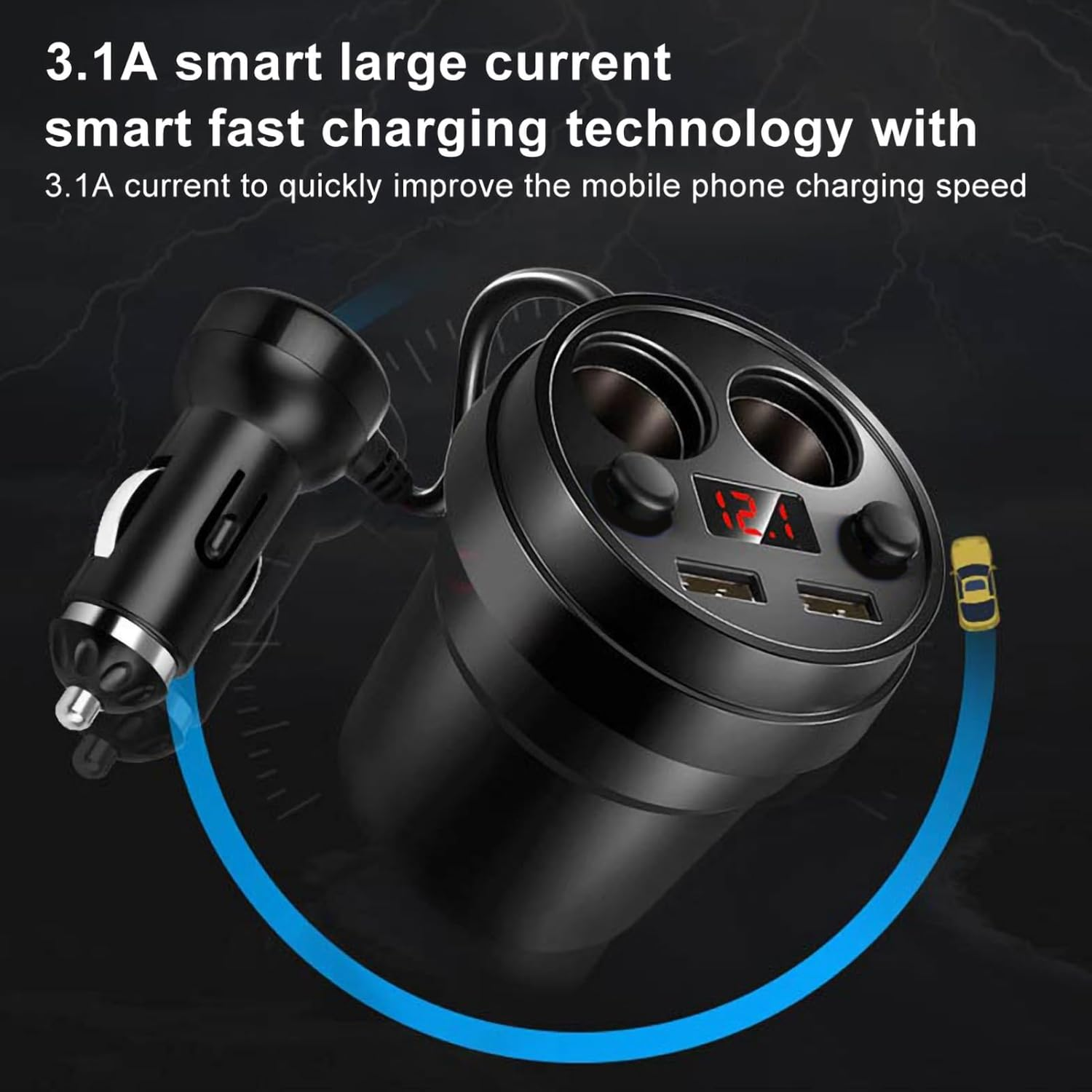 Car Charger, Interior Accessories, Car Cup Holder Insert, Cup Dual USB Car Charger with Wire, Multifunction Cigarette Lighter for Phone, Tablet, PC image number 5