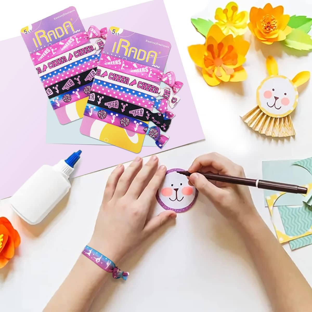 10Pcs Elastic Hair Ties for Girls Women Cute Ribbon Ponytail Holders No Damage Knotted Hair Bands-Cheer Hair Tie image number 5