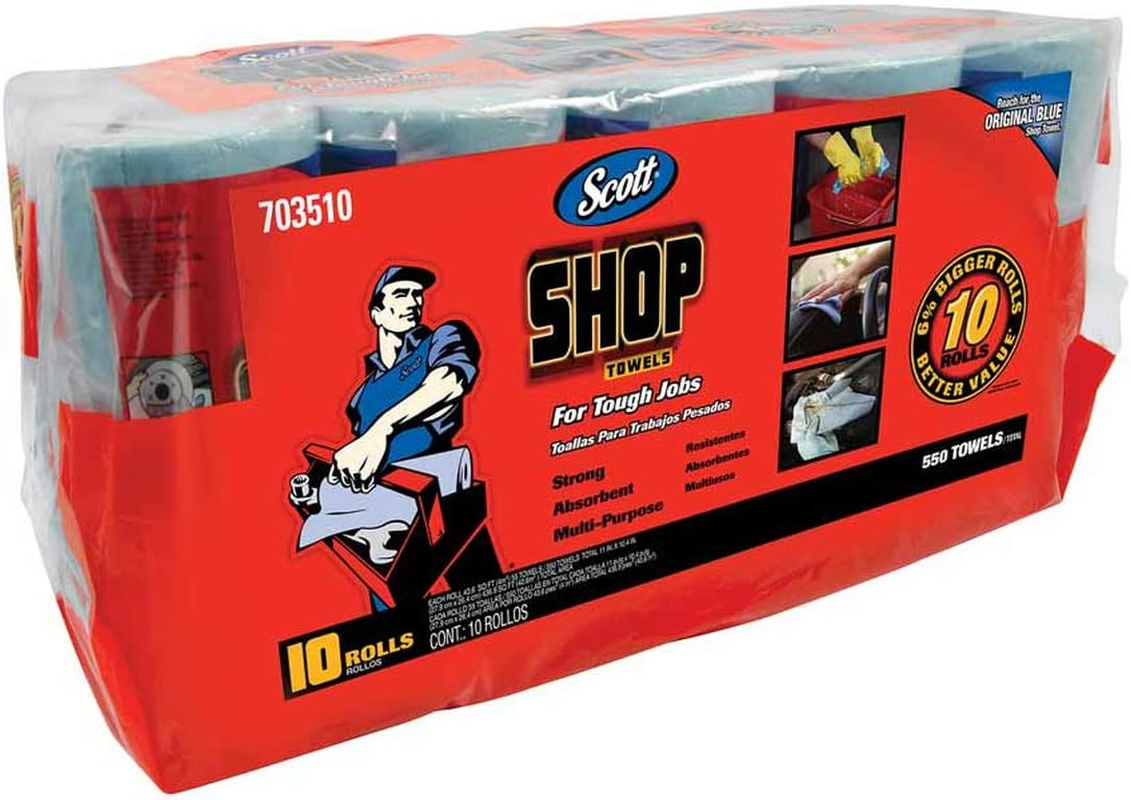 Scott Shop 10-Pack 55 Towels per Roll, 11" X 10.4" Sheet Size, Absorbs Liquids, Oils and Grease, 11 X 10.4 Inches image number 1