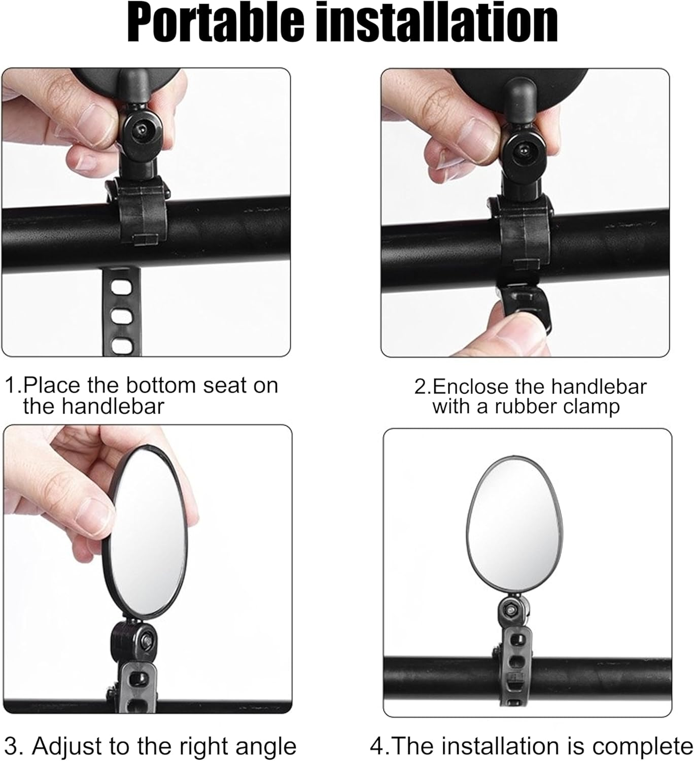 360-Degree Adjustable Bike Mirrors 2-Pack - Shockproof Acrylic Convex Lens for Mountain/Road Bikes, Universal Handlebar Rearview Mirror with Anti-Vibration Base image number 6