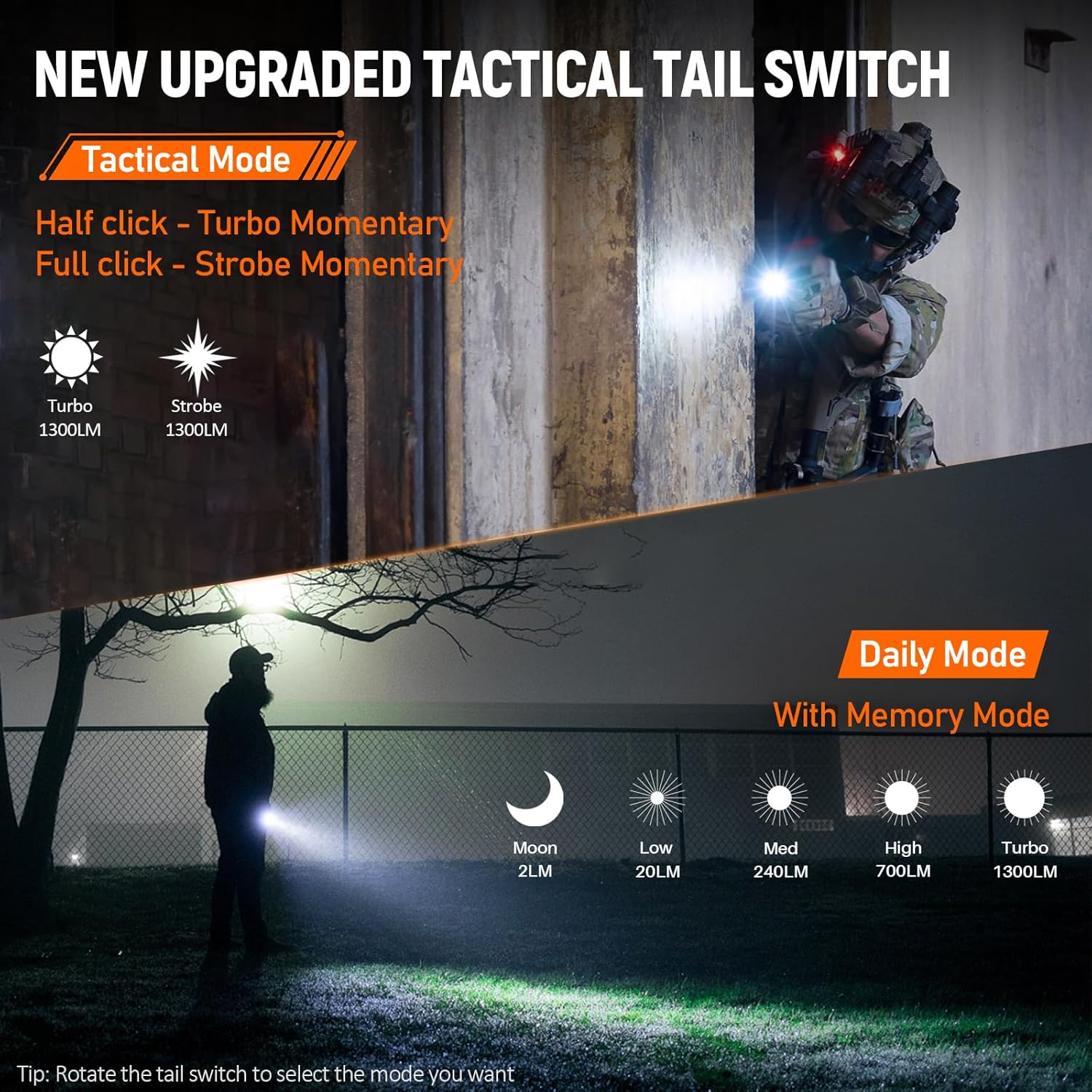 Wurkkos TD07 Led Torch Rechargeable, 1300Lumen Super Bright Tactical Torch,Turbo/Strobe Momentary, Waterproof Flashlight for Camping Hiking(Black) - Ts12 image number 5