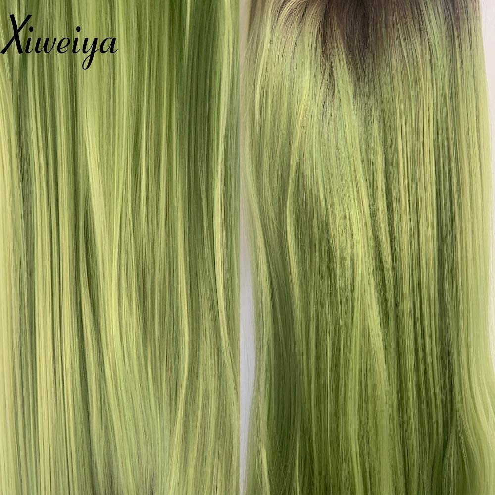 Xiweiya Wigs Long Natural Straight Wig Green Color Synthetic Lace Front Wig Middle Parting Avocado Green Hair Glueless Heat Resistant Fiber for Women Cosplay Makeup 24 Inches image number 5