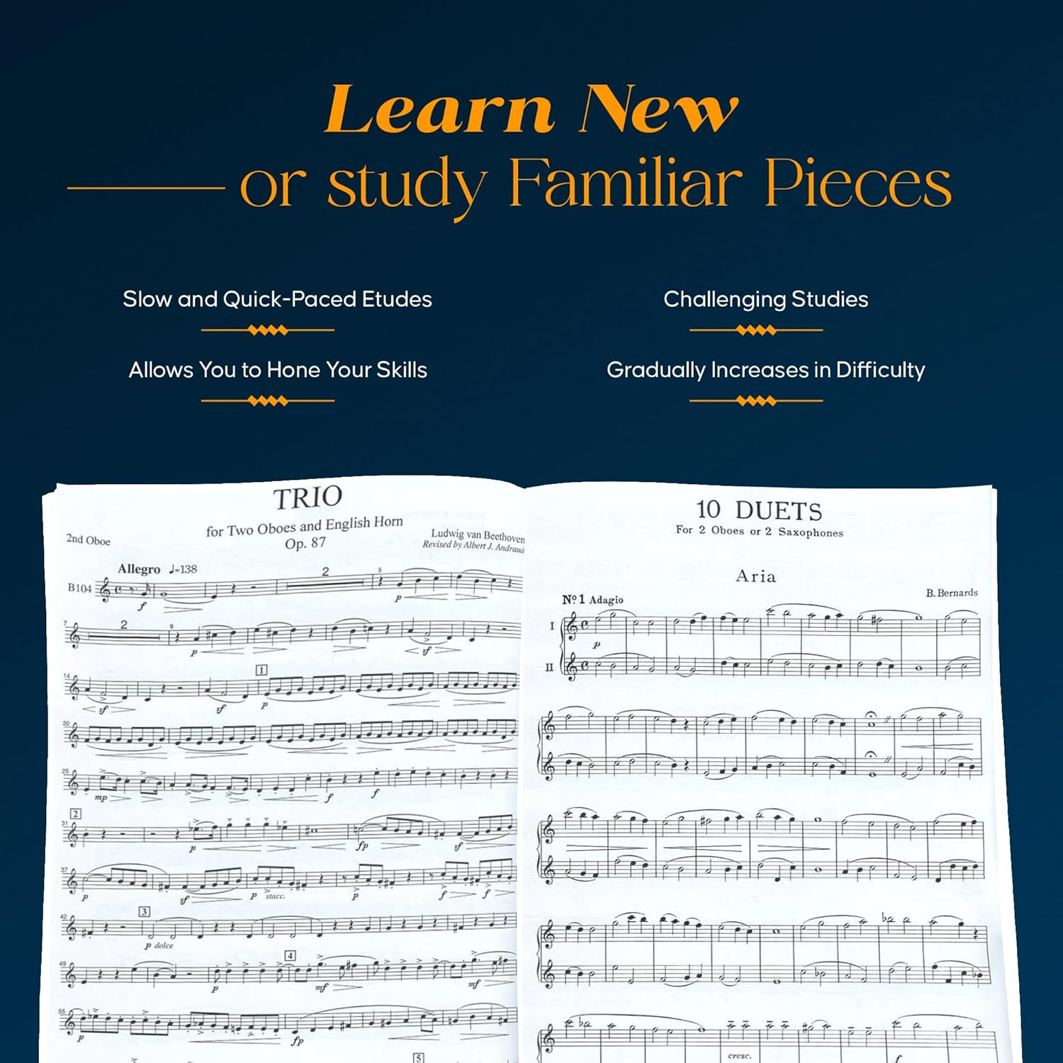 48 Famous Studies, (1St and 3Rd Part): Oboe - Melodious Etudes with Oboe and Saxophone Sheet Music - Oboe and Saxophone Duet Book with 3 Duos Concertants image number 1