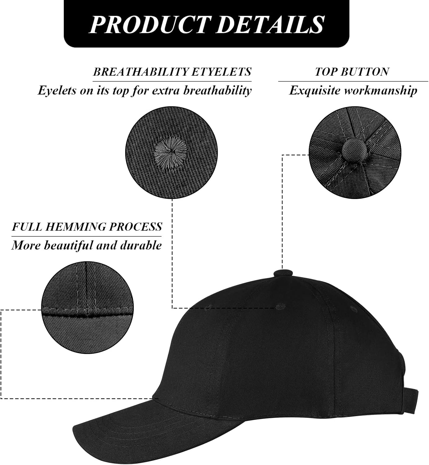 Womens Ponytail Hat Baseball Cap,Unisex Adjustable High Messy Bun Ponycap,Classic Solid Color Outdoor Hats with Pony Hole Loop image number 6