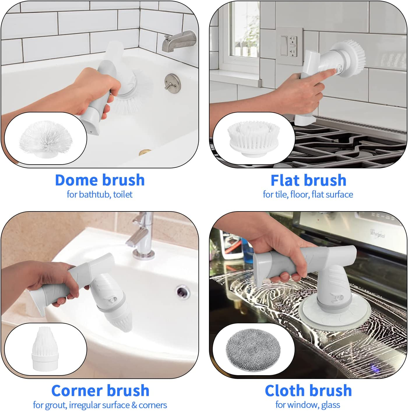 Electric Spin Scrubber Portable Cordless Power Electric Scrubber Rechargeable Electric Cleaning Brush with 4 Replaceable Brush Heads for Cleaning Bathroom Tub Ceramic Tile Floor Sink Kitchen and Car image number 3