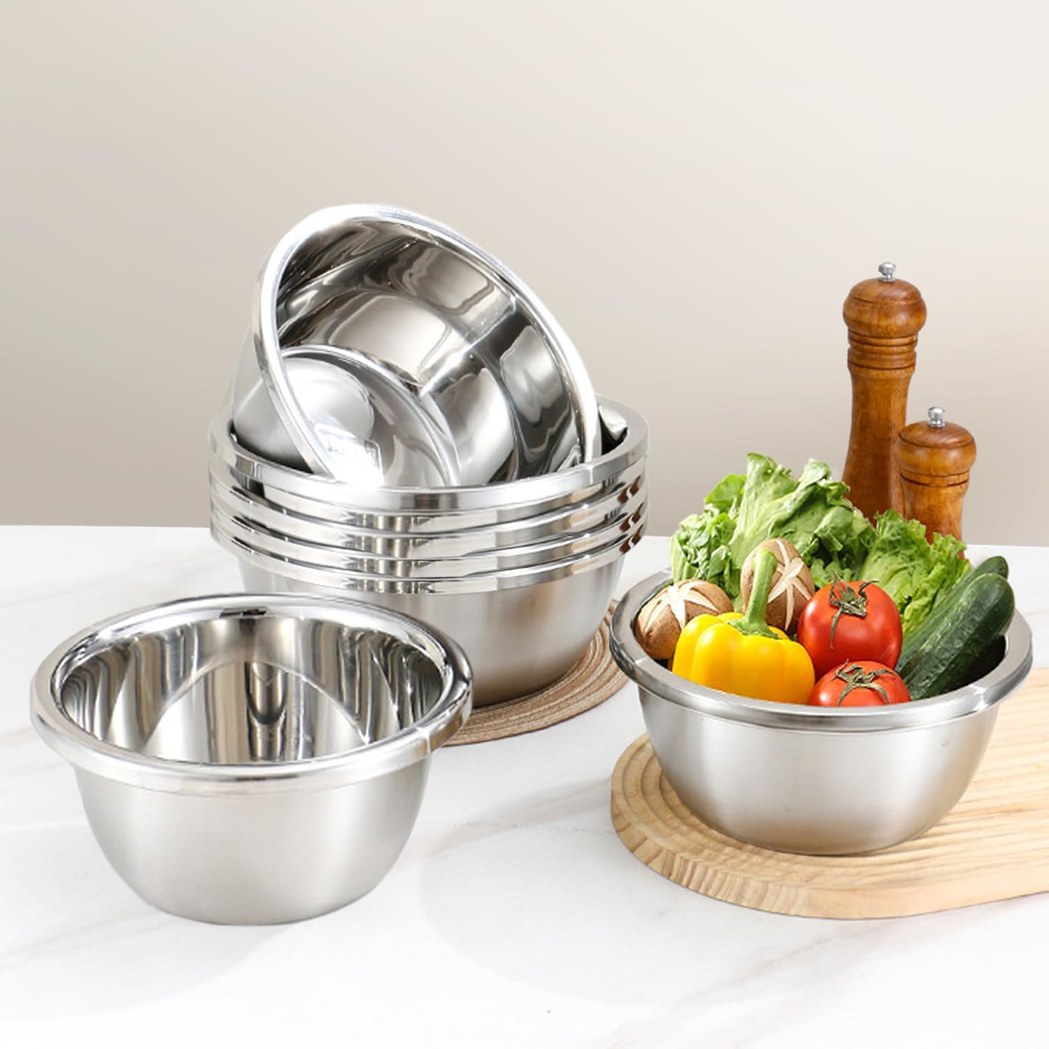 WANBY Stainless Steel Bowls Set 54 Oz Large Metal Salad Bowls Unbreakable Dinner Bowls Set Dishwasher Safe for Kitchen Home Camping Outdoor Party BBQ (4) image number 1