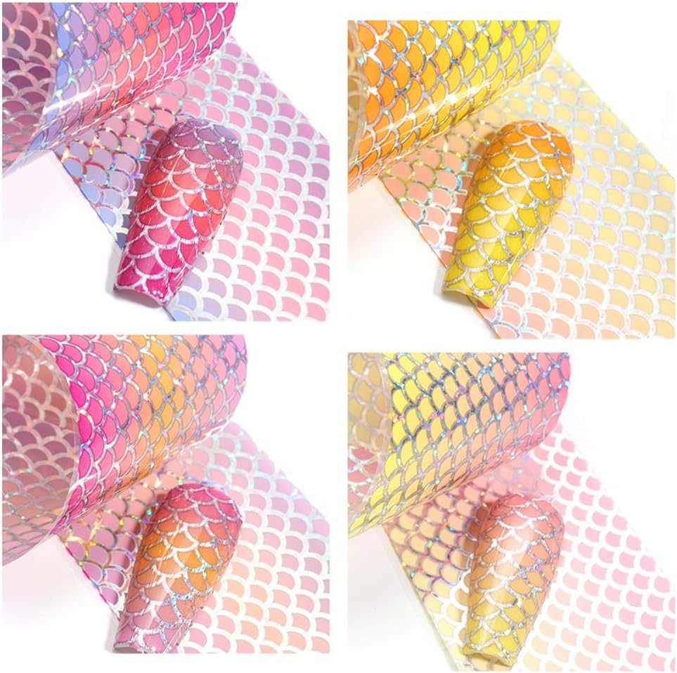 10Rolls Holographic Nail Foil Transfer Stickers Mermaid Laser Foils Nail Art Supplies Starry Paper Designs for Acrylic Decorations Women DIY Nail Arts Manicure Wraps Charms image number 4