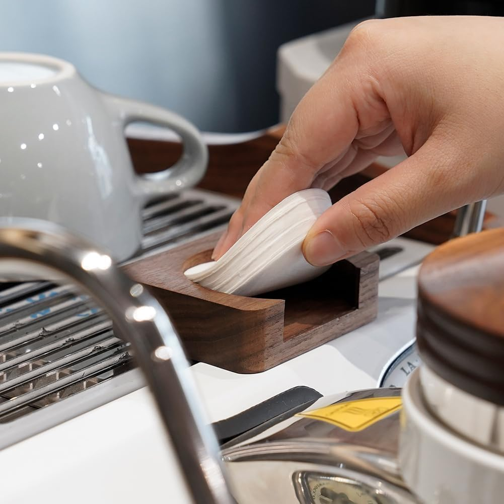 Watchget Espresso Paper Filter Holder Coffee Filter Storage Container Coffee Filter Dispenser Compatible with 51Mm/53Mm/55Mm/58Mm round Disposable Puck Screen Paper Filters, Wood image number 1