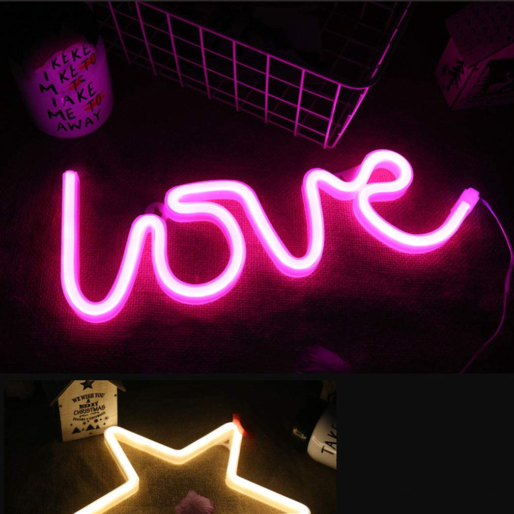 Mortime LOVE LED Neon Light Sign for Party Supplies, Girls Room Decoration Accessory, Table Decoration (Pink Love) image number 2