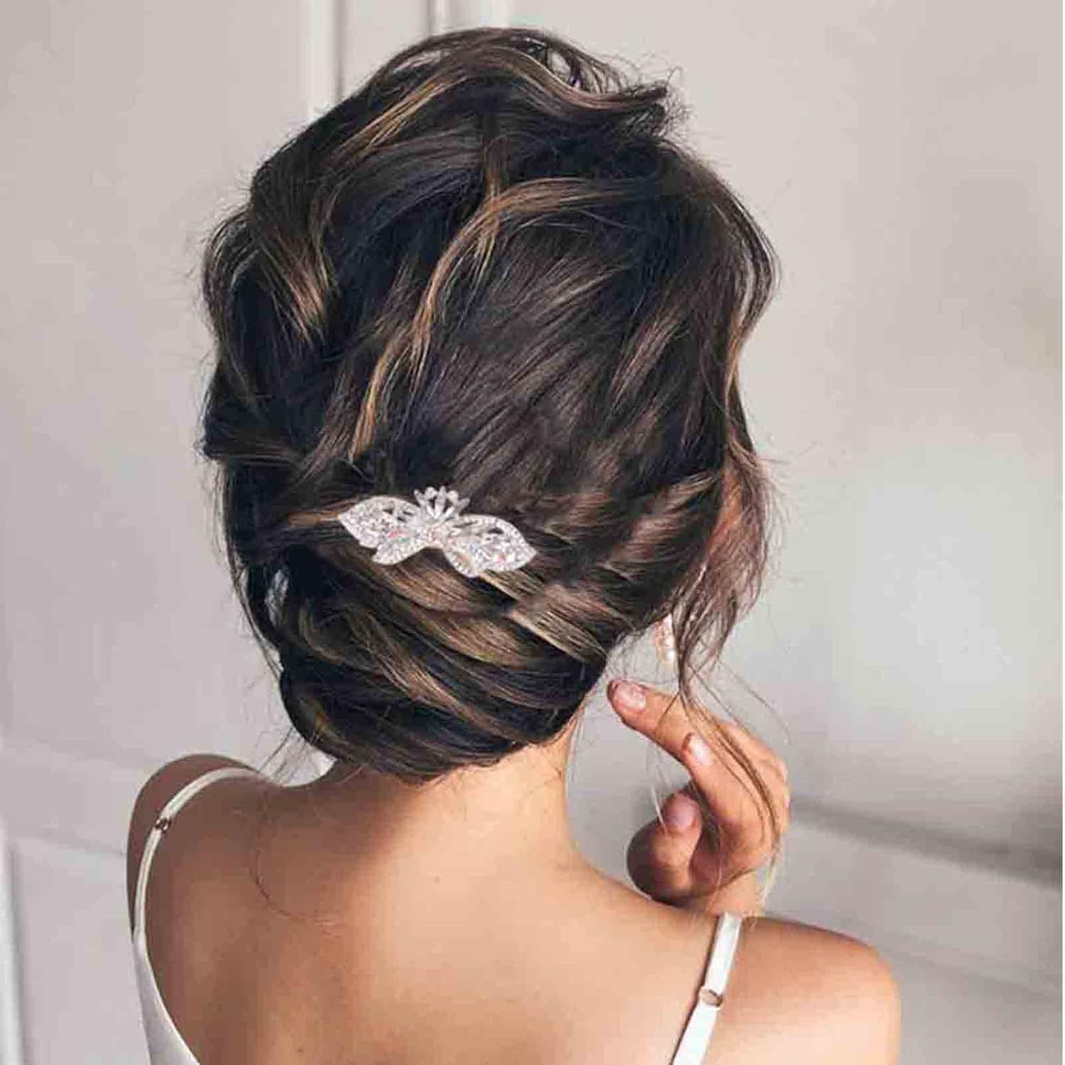 Yheakne Crystal Wedding Hair Clip Gold Flower Rhinestone Hair Clip Bling Bridal Headpiece Decorative Headpiece Crystal Bridal Hair Accessories for Women and Girls Gifts (Gold) image number 4