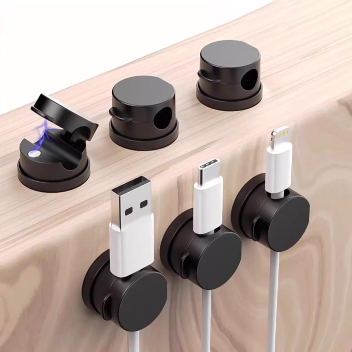6 Pack Magnetic Cable Clip Desktop Cable Organizer 360&deg; Rotating Adhesive Cord Holder Keeper USB Charger Wire Tidy Holder for Phone Office Desktop Nightstand Car (Black)