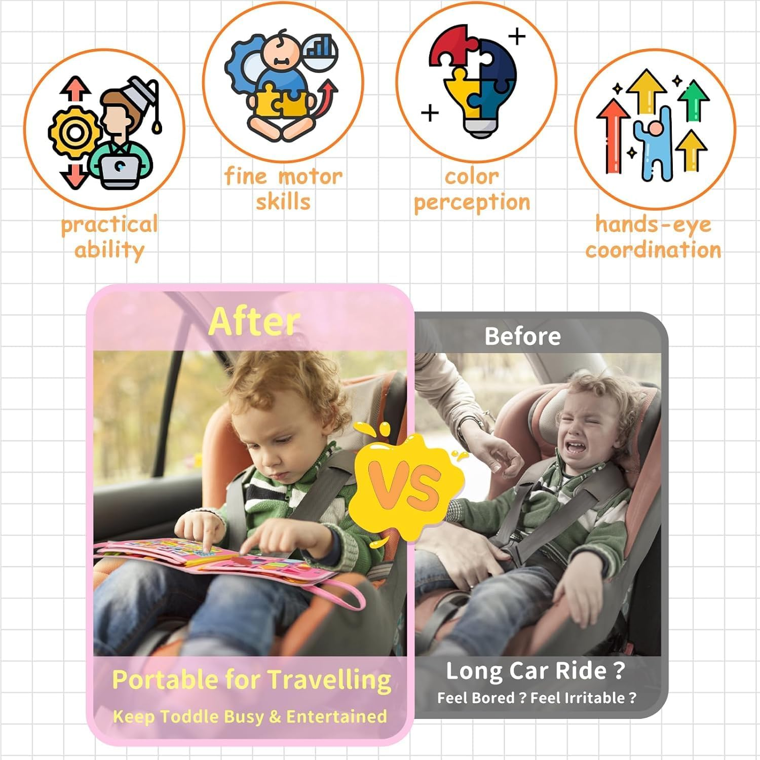 Busy Board for Kids Toddler Sensory Toys Educational Busy Book Sensory Activity Developing Board Montessori Toy Preschool Quiet Book for Airplane and Car Travel Ages 3 4 5 Year Old Girls Boys (Pink) image number 5