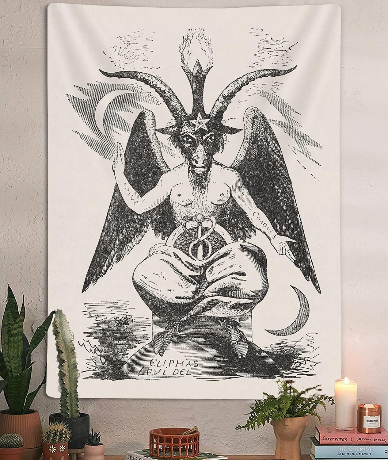 Gothic Devil Demon Tapestry Wall Hanging, Tarot Card Witch Divination Black Home Office Wall Decorations, Goat Head Tapestries for Bedroom Living Room Dorm 40X60 image number 1