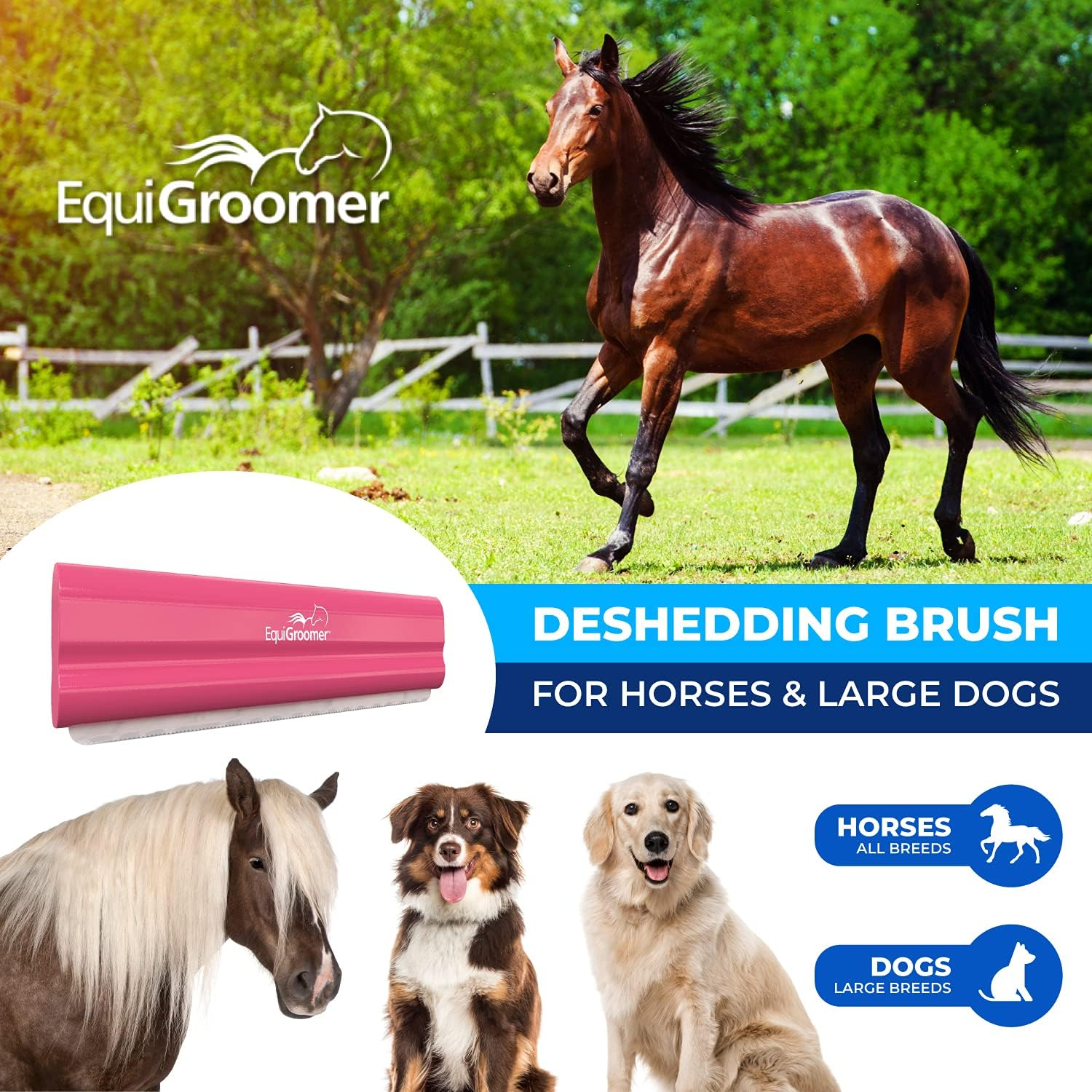 Equigroomer Large 9" Shedding/Grooming Tool for Horses (Pink) - Blue image number 6