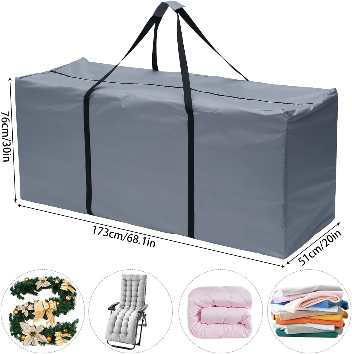 DNAMYJME Patio Cushions Cover Storage Bag with Strong Zippers Waterproof Outdoor Heavy Duty 210D Oxford Cloth Patio Protective with Handle and Zipper Dustproof UV Protection﻿ (Grey, L: 68X20X30 Inch) image number 5