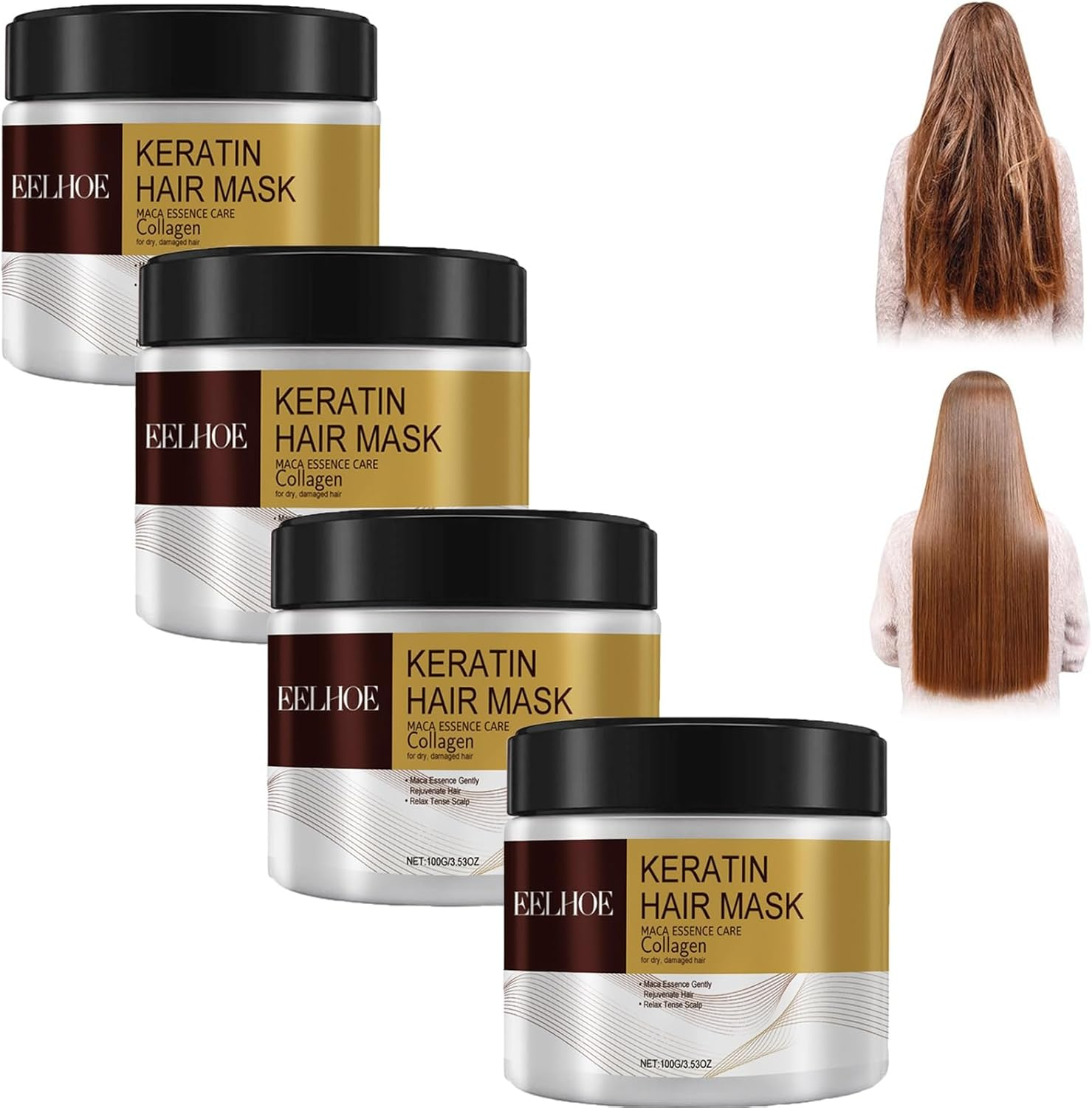 RWGKCDB Collagen Hair Mask, Argan Oil Collagen Hair Mask, Repairs Damaged Hair, Suitable for Straight, Curly, Dyed, and Permed Hair Types (Size : 4Pcs)