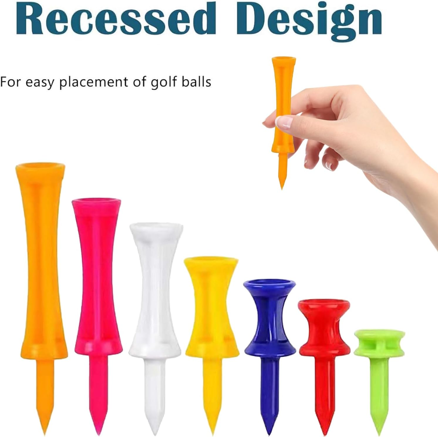 70 Pcs Golf Tees, Golf Step down Plastic Tees Value Multiple Colors Size Bulk, Unbreakable Tee 1", 1 1/4", 1 1/2", 1 3/4", 2", 2 1/4", 2 3/4", Long Short 7 Colors for Men Women Kids Practice image number 3