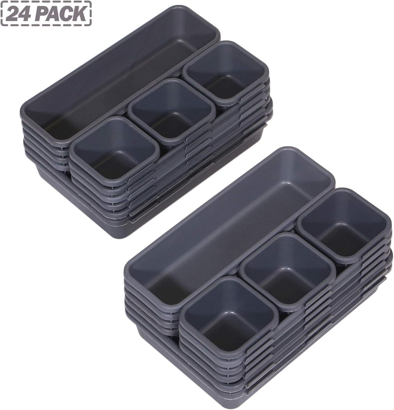 MUSONG Set of 24 Interlocking Desk Drawer Organizer Tray Dividers Plastic Shallow Narrow Drawers Organizers Separators Storage Bins Container for Kitchen Bathroom Makeup Office Vanity Bedroom Dresser image number 2