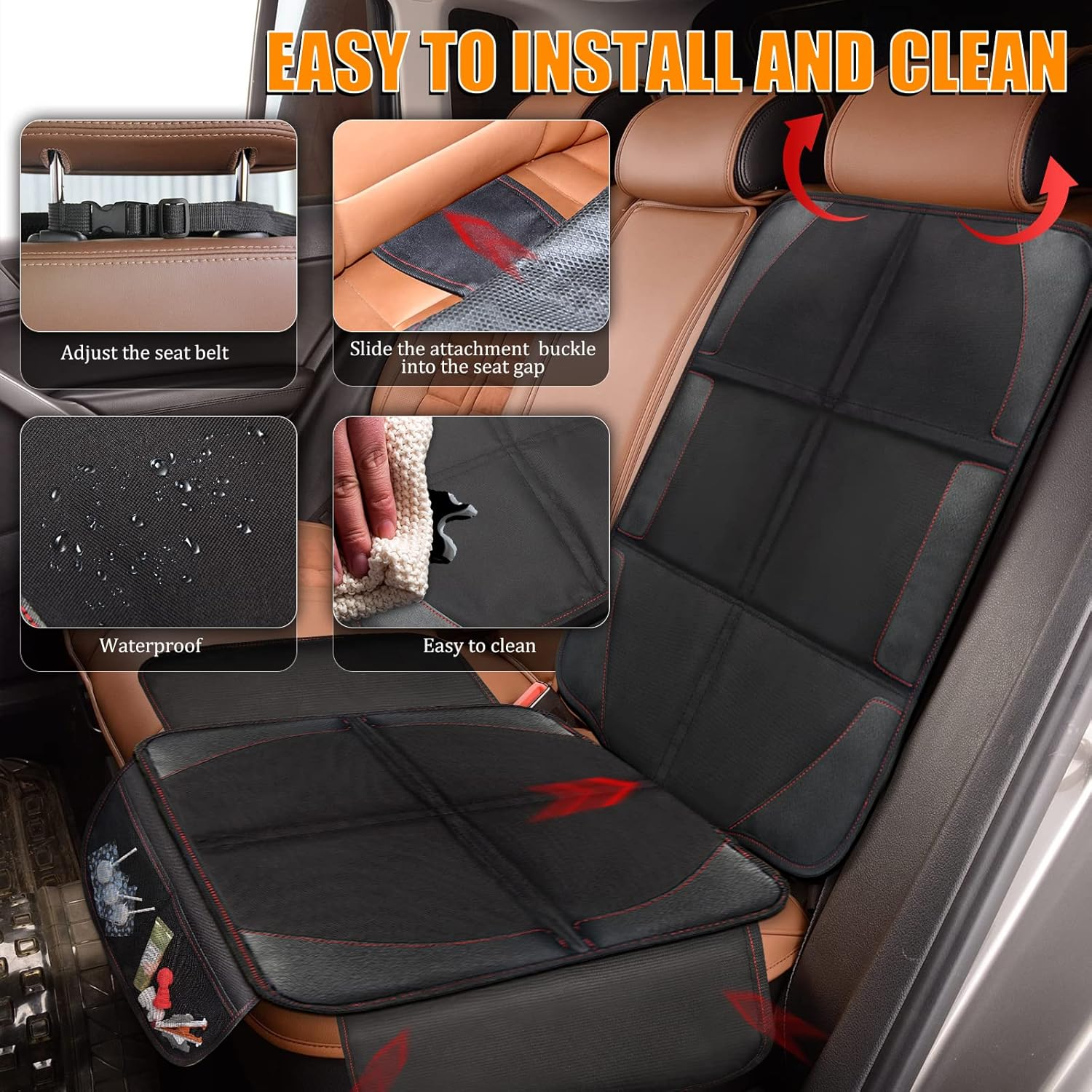 Car Seat Protector, 2 Pack, Thickest Padded 600D Fabric Padding, Waterproof, Durable, anti Slip Backing, Child Seat Protection, Suitable for Babies, Toddlers, Children（Black 2） image number 4