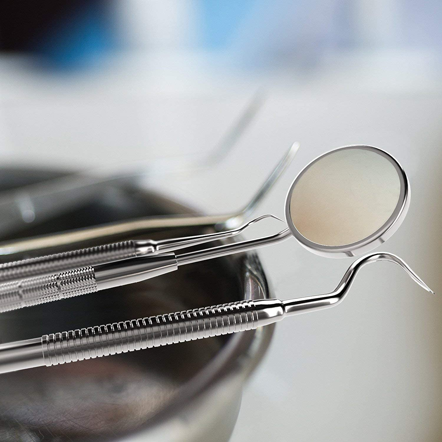 Dental Tools 8Pcs, Professional Teeth Hygiene Kit Stainless Steel Dental Pick Cleaning Set,Tongue Scraper,Tooth Scaler,Tweezers,Anti Fog Mouth Mirror for Oral Care image number 4