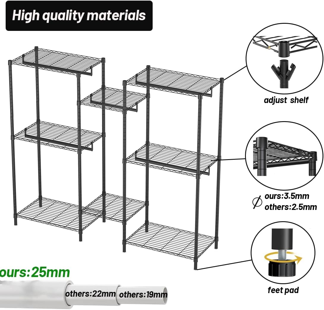 Clothes Rack,Heavy Duty Garment Rack with Adjustable Shelves and Hanging Rods, Multi-Functional Clothing Rack for All Kinds of Clothes and Shoe Storage.Expandable Wardrobe,Closet Organizer. image number 3