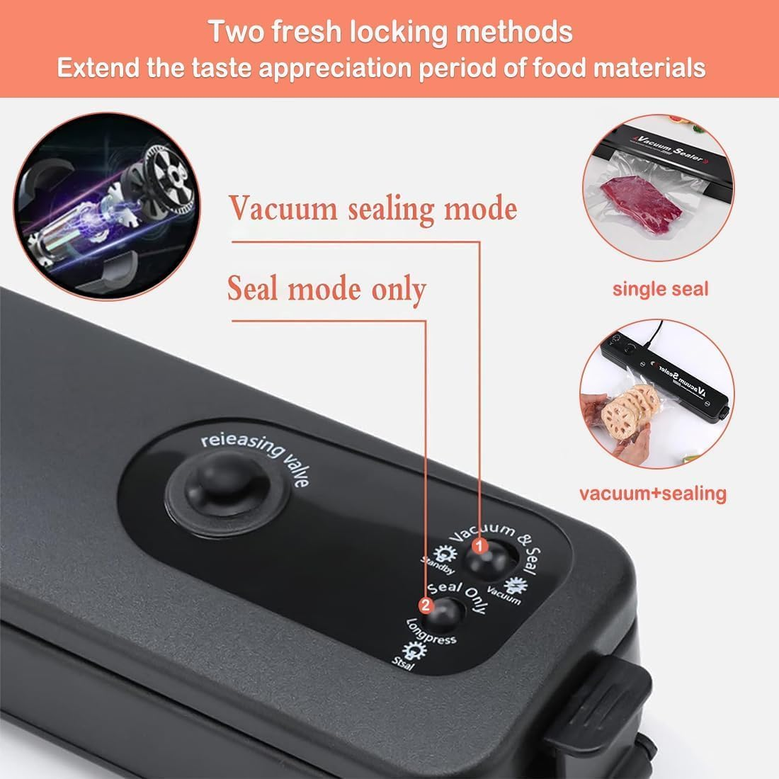Vacuum Sealer, Automatic Food Vacuum Sealer with 50 Vacuum Sealer Pockets, Food Preservation to Preserve Dry to Use Compact Food Preservation Sealing Machine for Home & Kitchen (Sealer) - Sealer image number 6