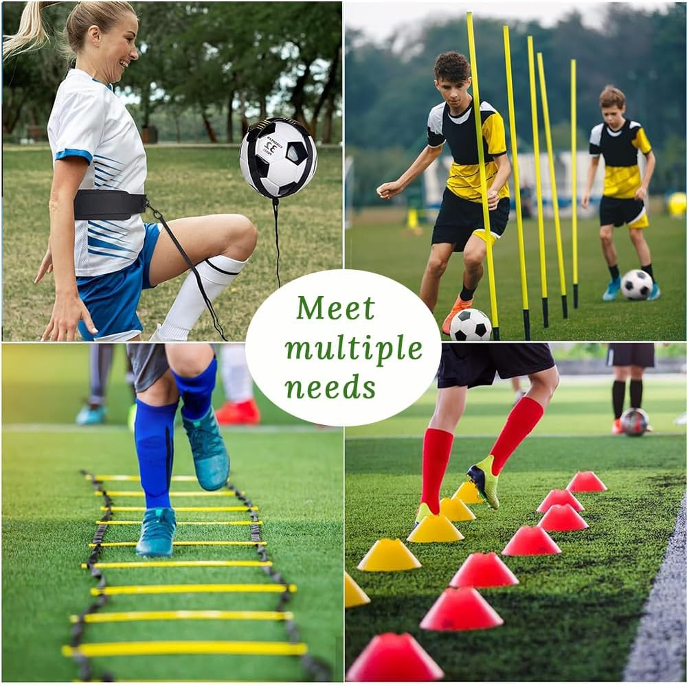 Football Training Equipment for Footwork Practice, 6M 12-Section Ladder, 4 Ground Spikes, 12 Discs, 5 Tension Rings, Juggling Band, Suitable for Beginners, Teens and Adults image number 4