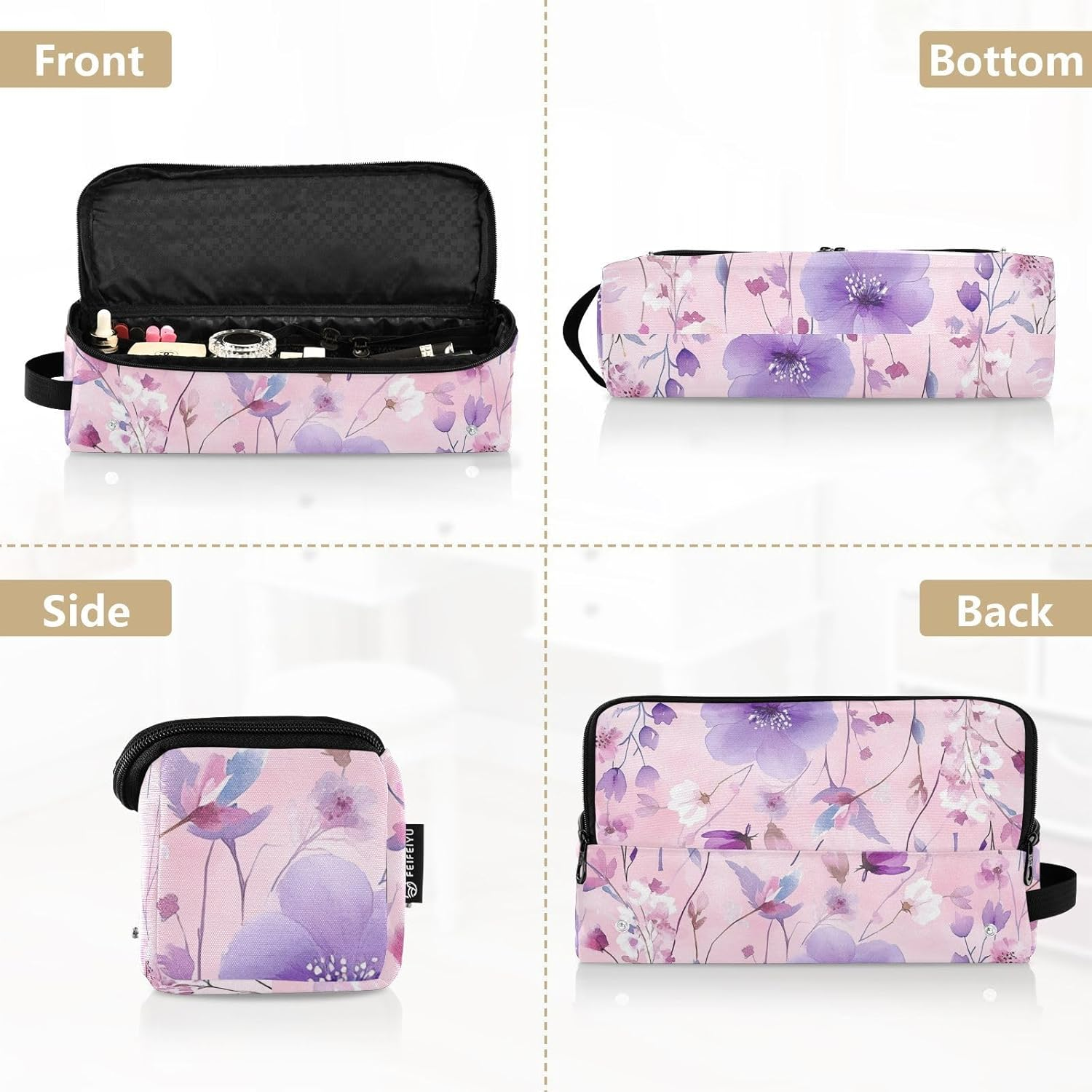 Hair Tool Travel Bag for Women with Removable Heat Resistant Mat Large Hair Straigheners Travel Case for Flat Irons, Straighteners, Curling Irons, Flowers Peach Purple Travel Bag for Hair, Flowers image number 5