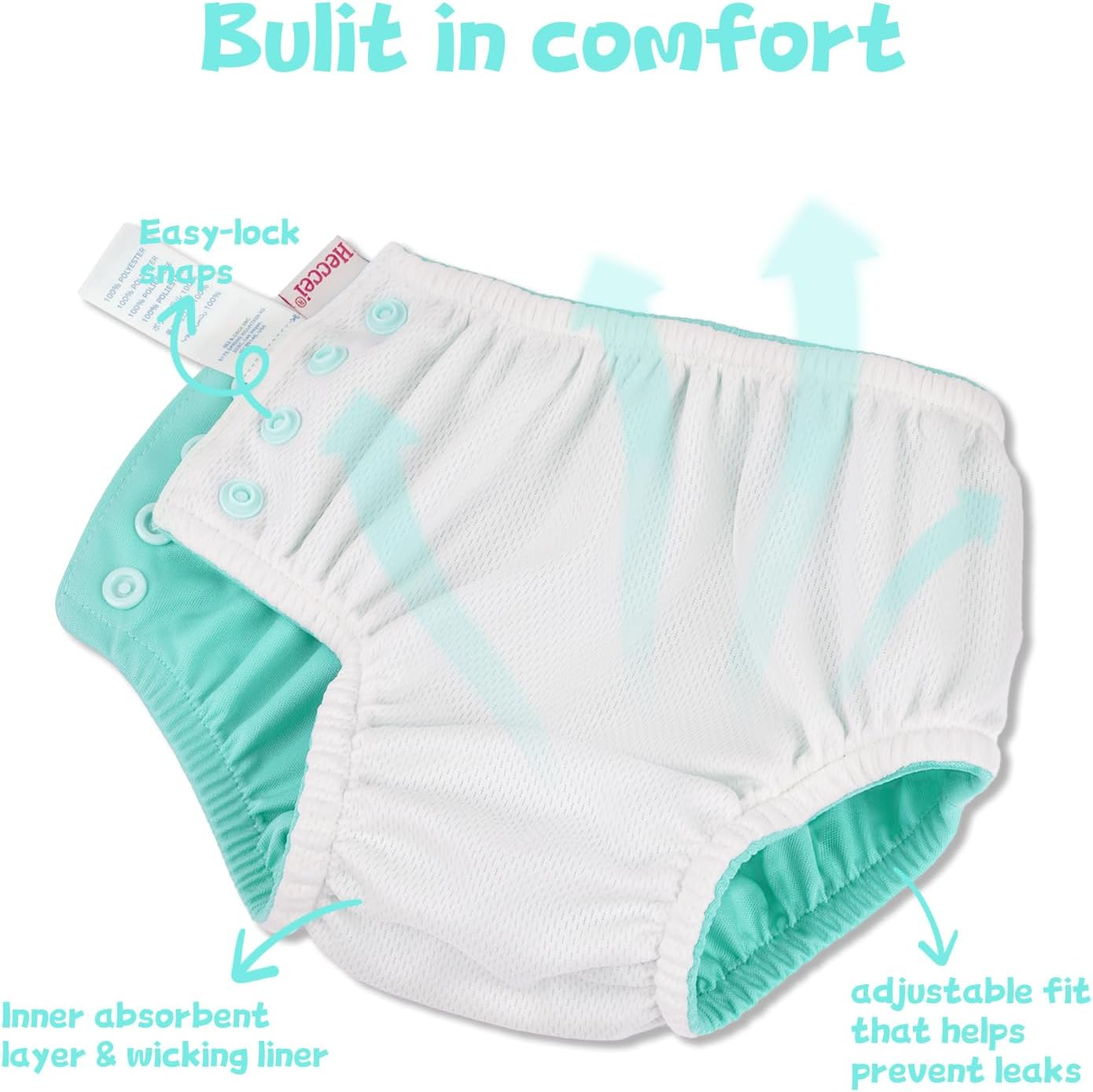 HECCEI Baby Swim Diapers (Green, 0-6 Months) image number 2