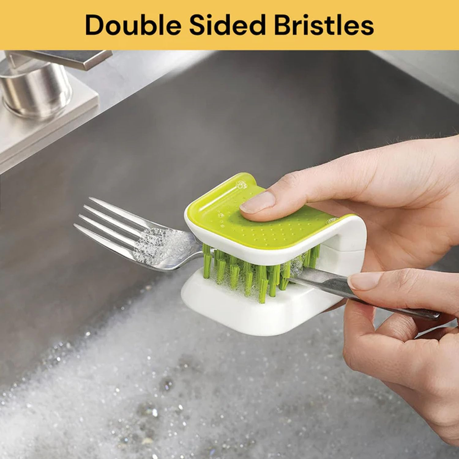 EZONEDEAL Blade Brush Knife Cleaner Chopsticks and Fork Cleaning Brush Cutlery Cleaner Utensil Bristle Scrubber Double Sided Spoon Knives Washing Brush-White + Green image number 5