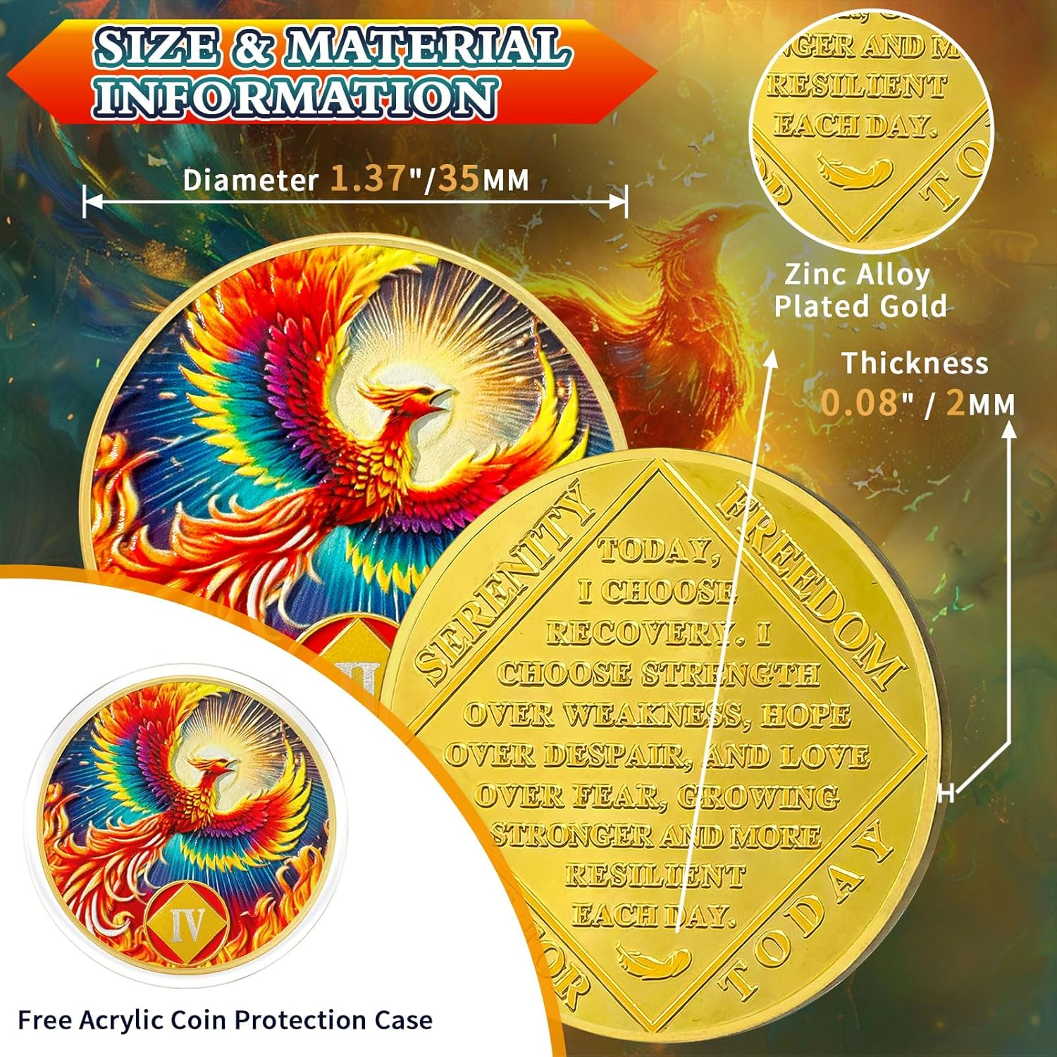 Phoenix of Light 4 Year Sobriety Coin Phoenix NA Sobriety Chip NA Chips and Medallion Narcotics Anonymous Chip AA NA Coin Recovery Chip Sobriety Gifts for Men Women Narcotics Anonymous Gift image number 5