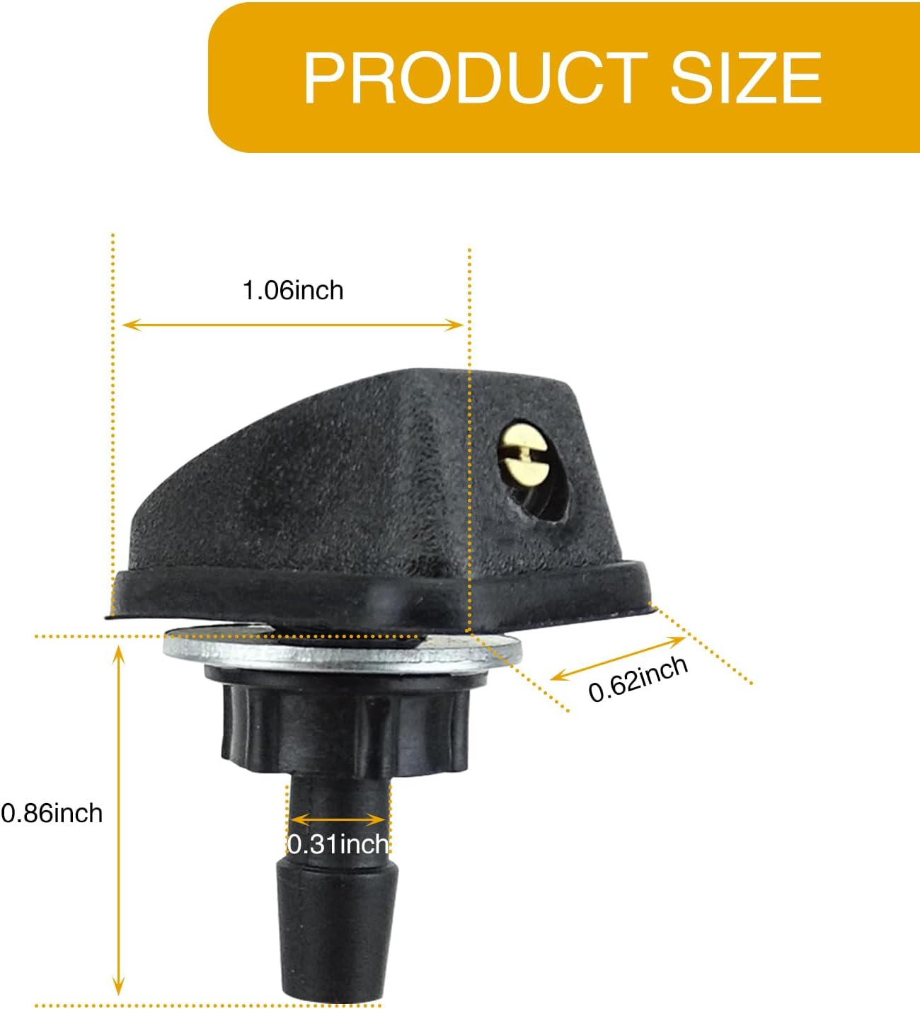 Pack-2 Car Front Windshield Washer, Automotive Wiper Nozzles, 0.31" Sprayer Head Replacement Parts, Single Hole Adjustable Fan-Shaped Kit, Universal for Most Cars, Trucks (Black) image number 1