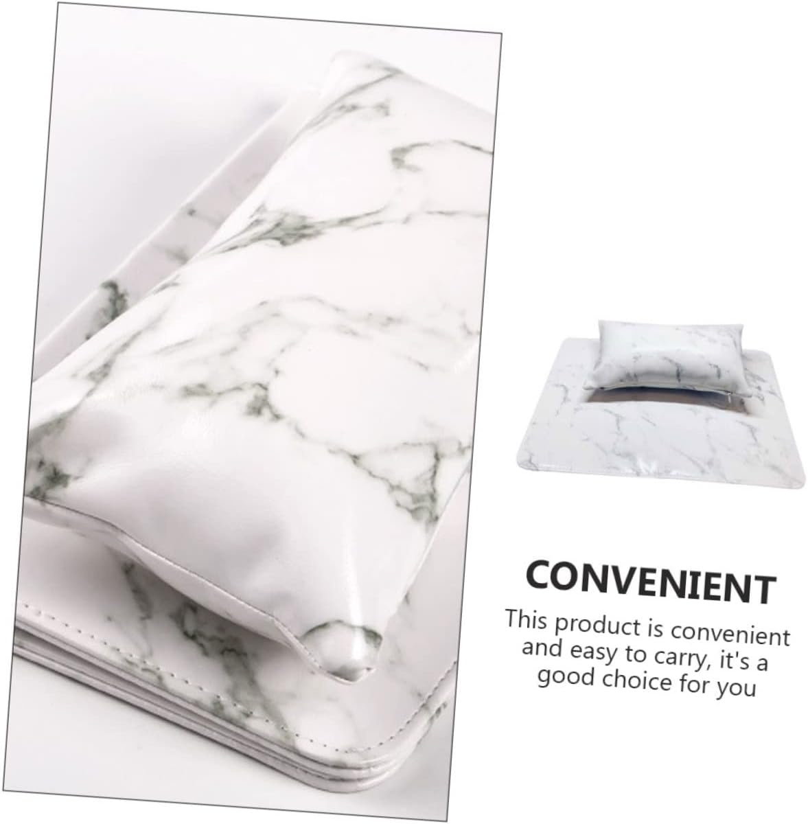 WEKADRIN Manicure Hand Pillow Mat Set 1 Piece White Marble Pattern Cushion for Nail Art Portable Arm Rest for Nail Technicians for Salon and Home Use image number 4
