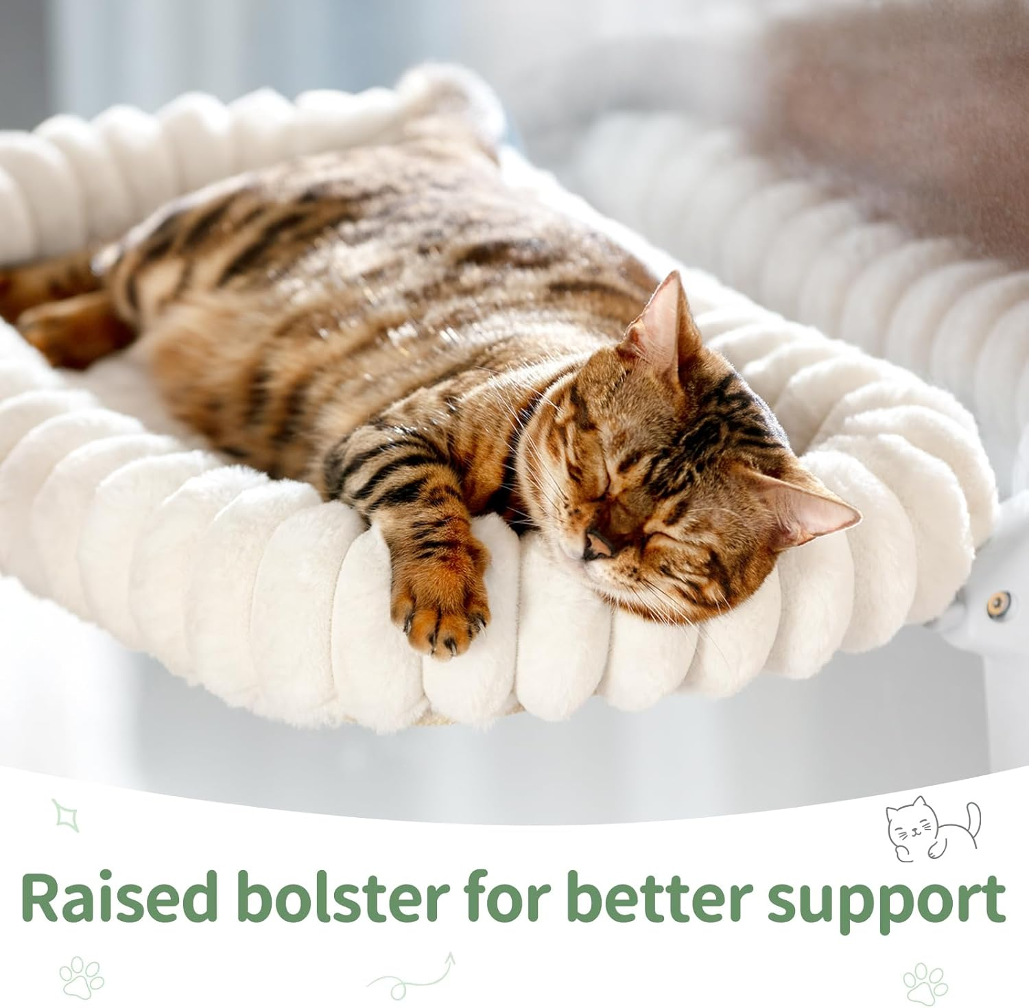 Sunhoo Cat Window Perch Bed Foldable Kitty Windowsill Hammock Shelf Seat Large Cats Suction Cup Indoor Kitten Window Sill Lounger with Soft Plush Cushion Machine Washable 21.26 * 11.8In (White, M) image number 4