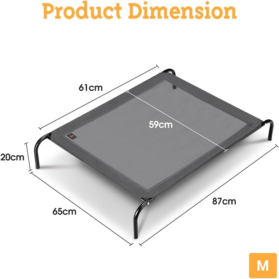 Petzly Cooling Elevated Dog Bed for Small Medium Dogs, Portable Indoor & Outdoor Pet Hammock with Skid-Resistant Feet, Upgraded Frame Dog Cot with Washable Breathable Mesh, Grey, 87X65X20Cm image number 5
