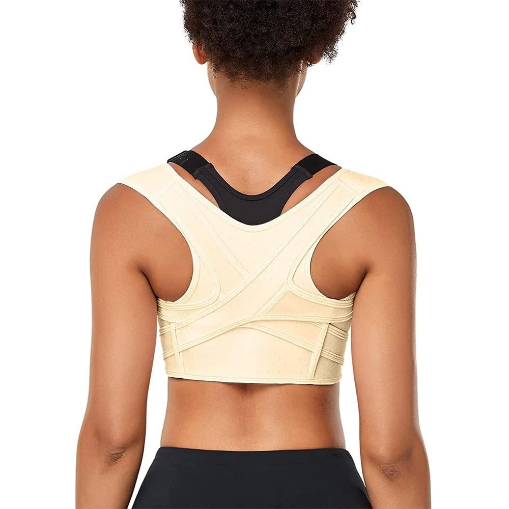 Seamless Upper Back Brace Invisible Posture Corrector Women Men Adjustable Hunchback Correction Belt for Clavicle Support and Providing Pain Relief from Neck, Shoulder (Skin, XL) image number 6