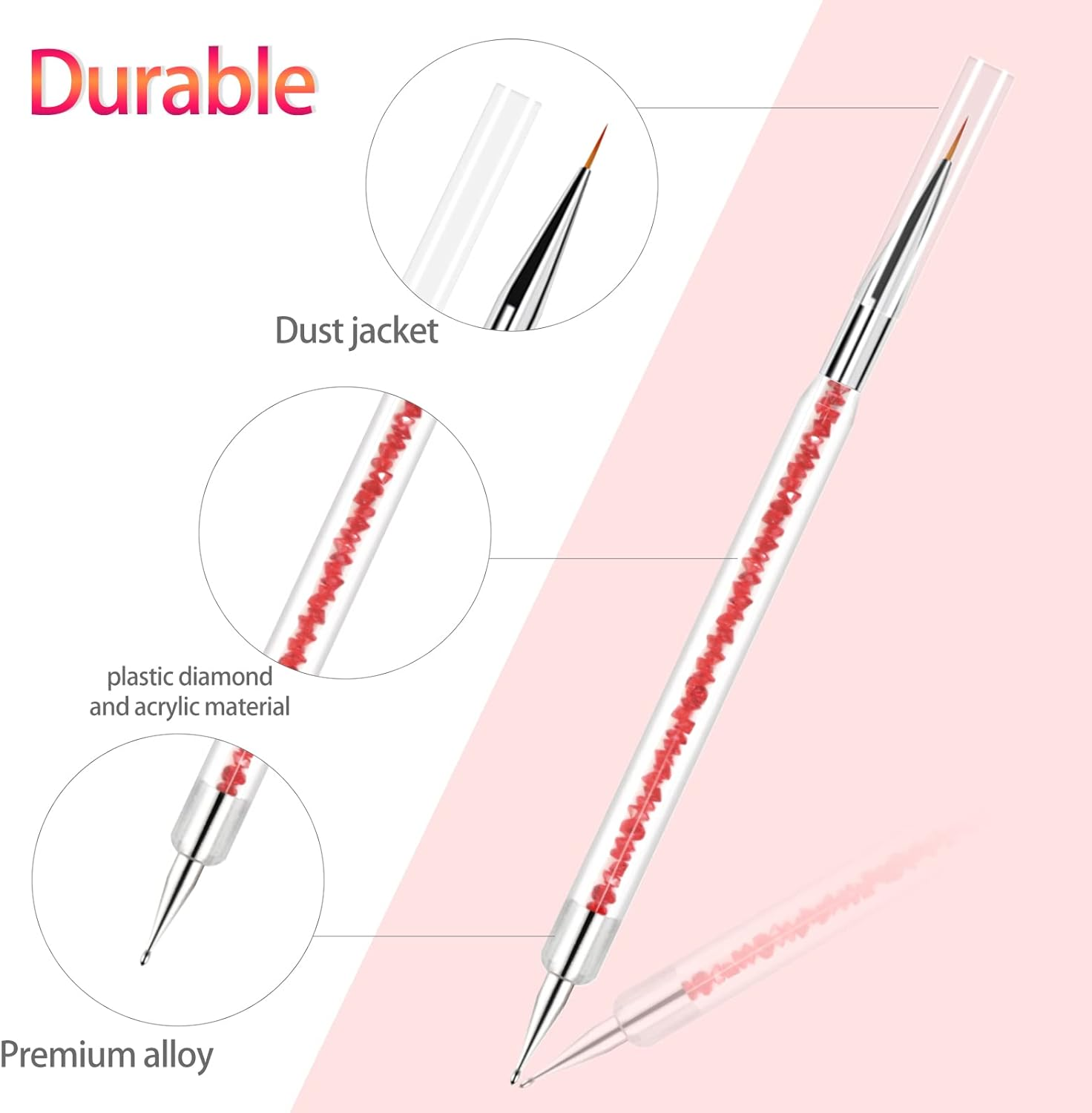 Sularpek Nail Art Brushes, 5 Pcsdouble-Ended Brush and Dotting Tool Kit, Nail Art Point Drill Drawing Brush Pen, Uv Gel Nail Brush, for Nail Art Design, Painting Detailing image number 3
