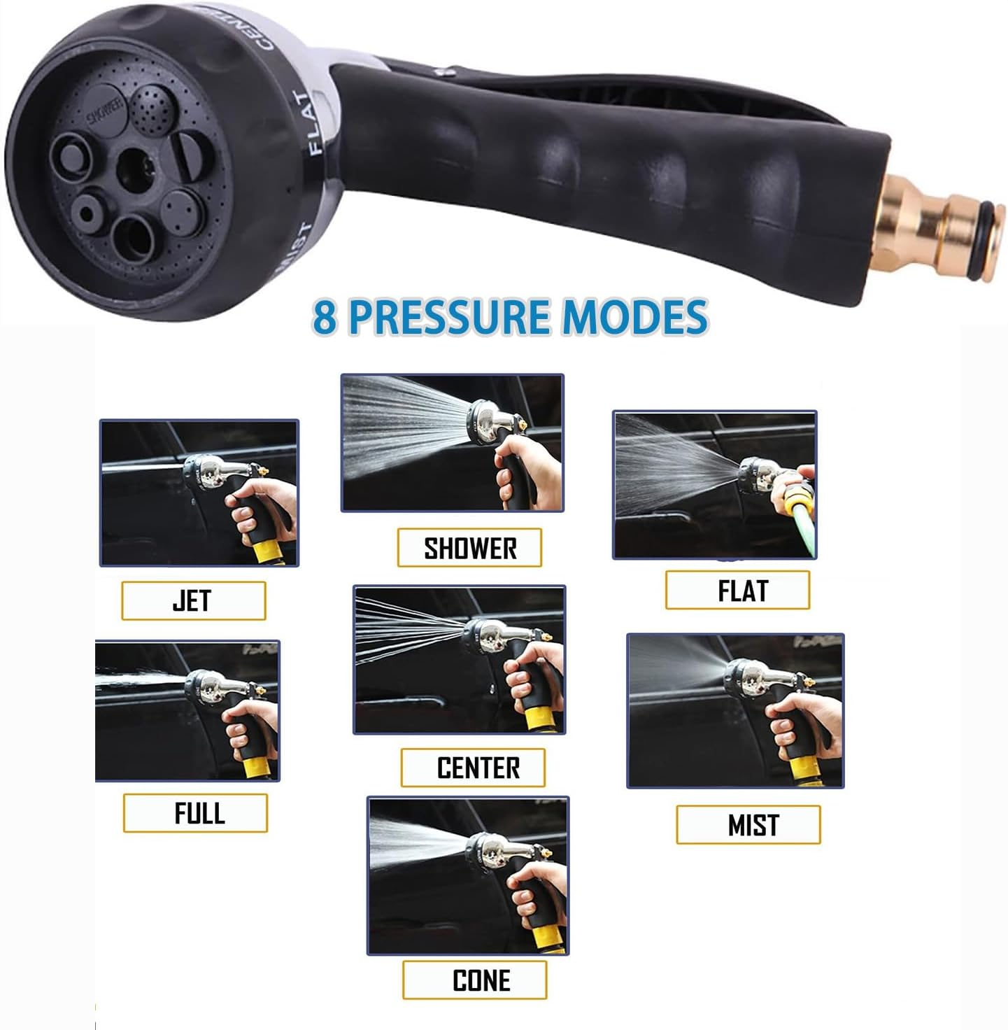 Garden Hose Nozzle, Hose Gun, Pressure Sprayer with 8 Spray Modes, Hose Spray Gun Is Suitable for Watering Plants, Gardens, CAR Washing, Cleaning and Pets, ETC. image number 1