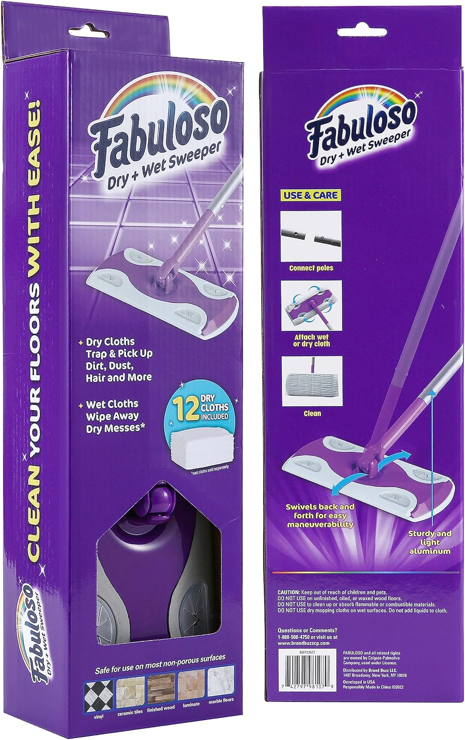 Fabuloso Dry and Wet Sweeper with Bonus 12 Dry Cleaning Pads| Clean Your Floors with Ease | 2-In-1 Sweeping and Light Mopping, Lightweight, Swivel Low-Profile Dust Mop,Purple image number 3